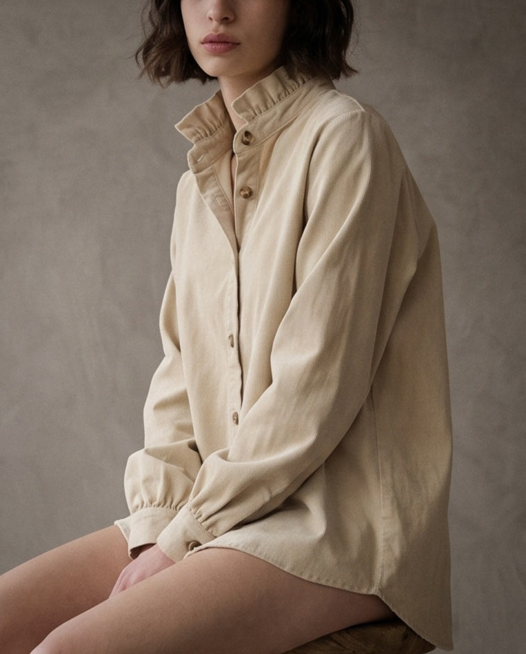 SHIRI | Ruffle Collar Overshirt | Ecru