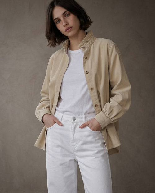SHIRI | Ruffle Collar Overshirt | Ecru