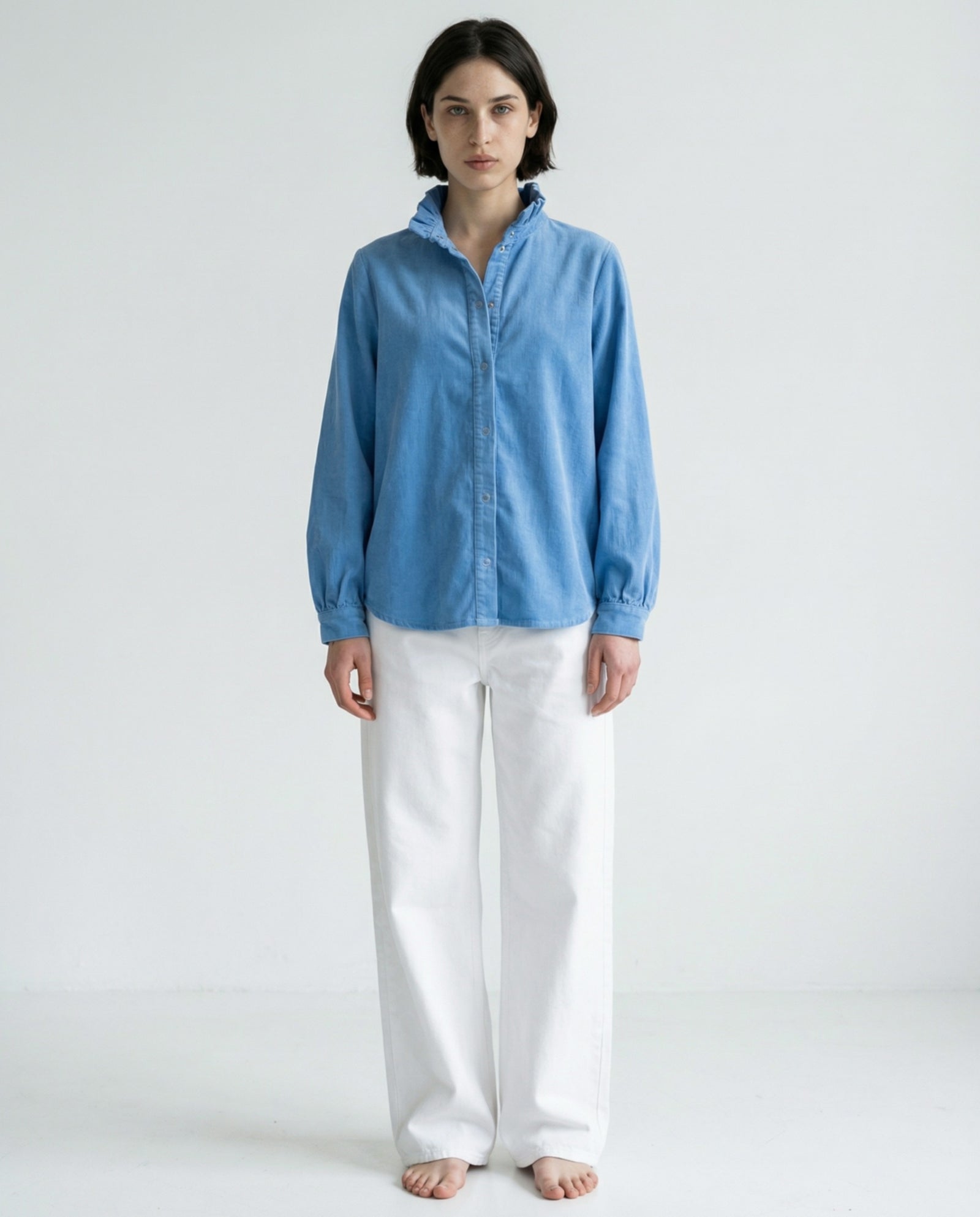 ZARI | Ruffle Collar Overshirt | Pale Blue