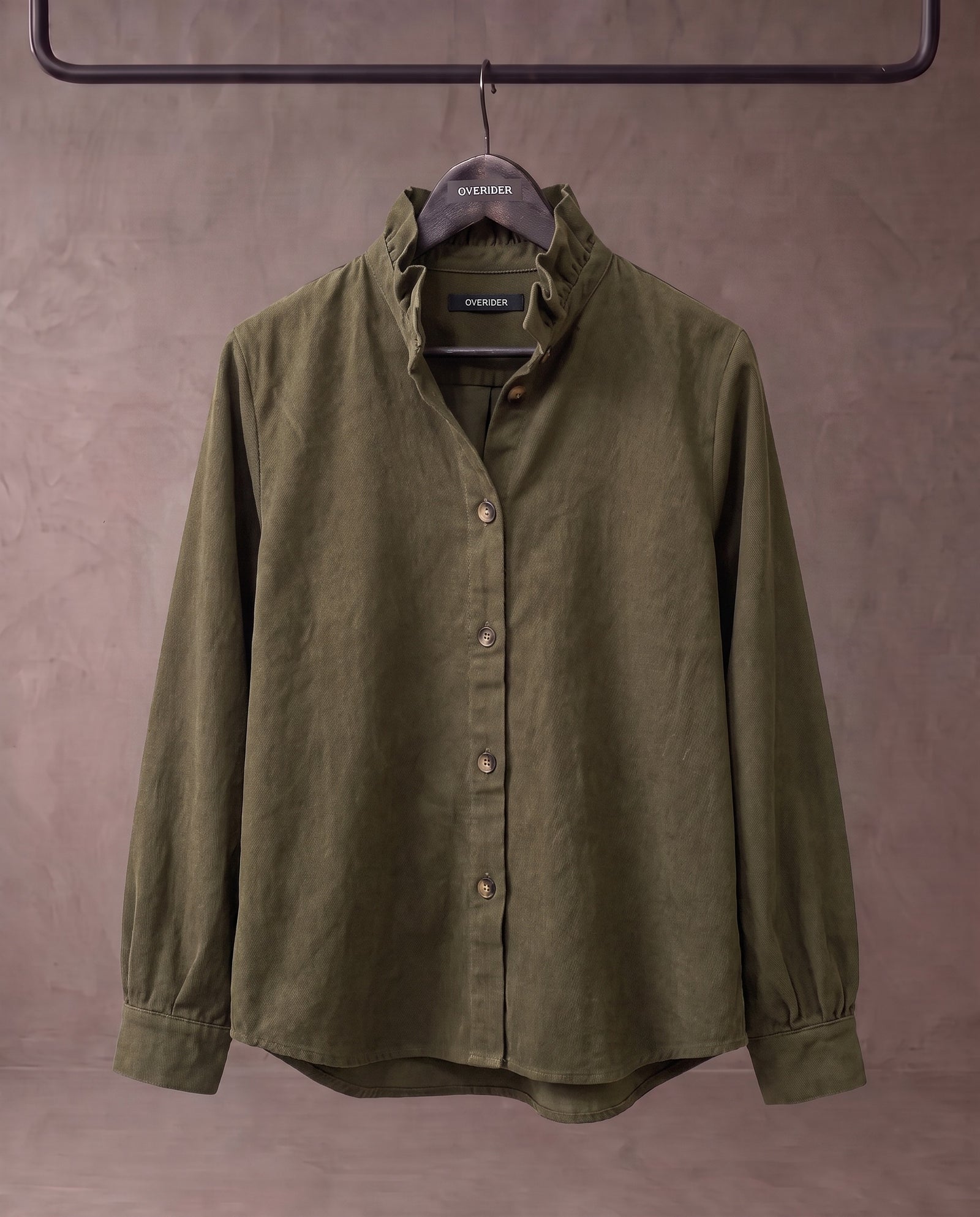 SHIRI | Ruffle Collar Overshirt | Khaki