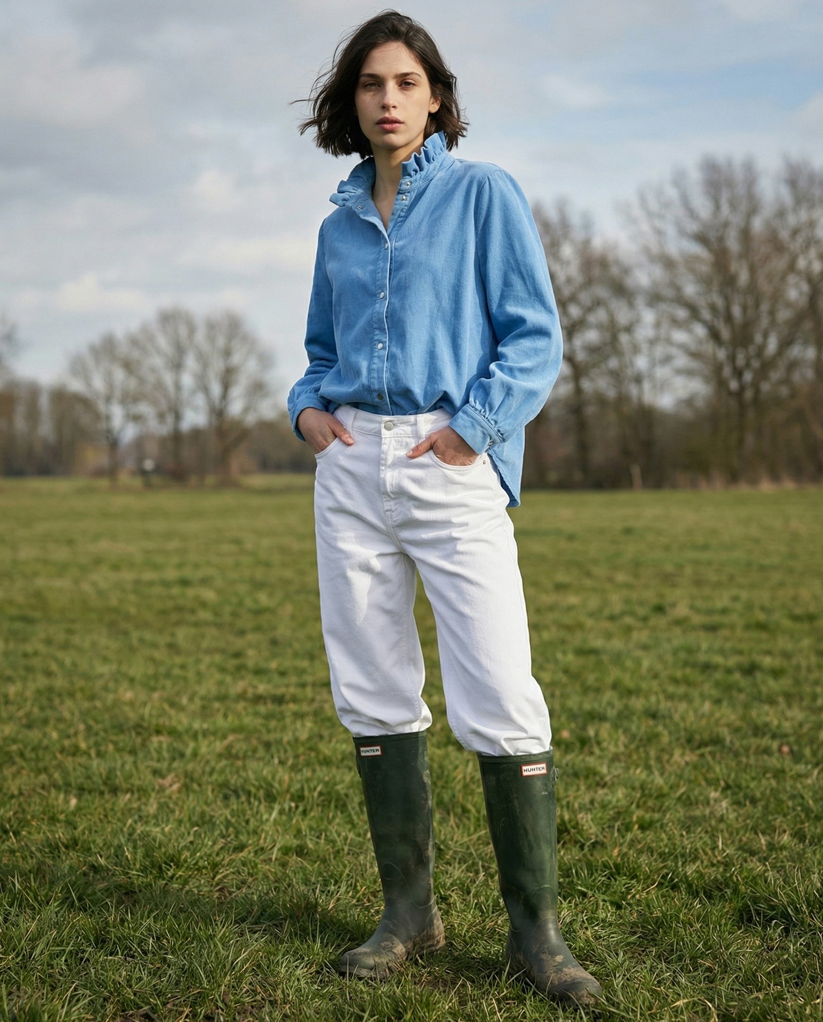 ZARI | Ruffle Collar Overshirt | Pale Blue