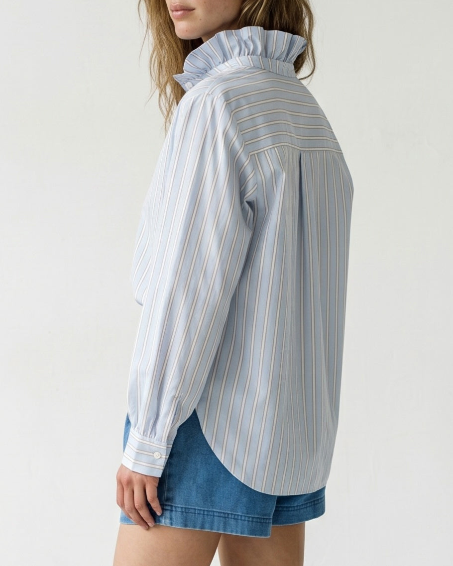 SHAI | Ruffle Collar Striped | Pale Blue