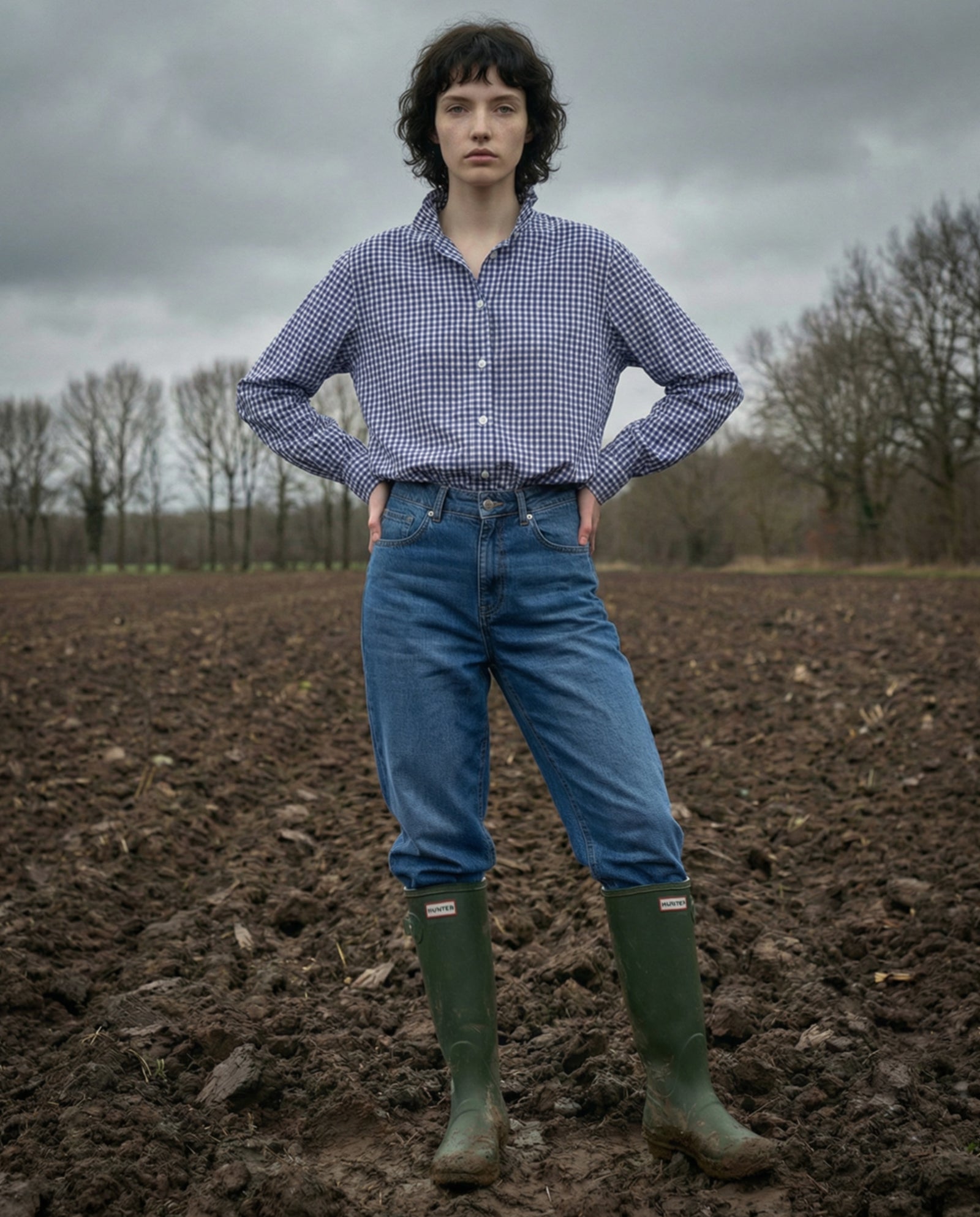 HALI | Ruffle Collar Shirt Blue Check | Blue & White