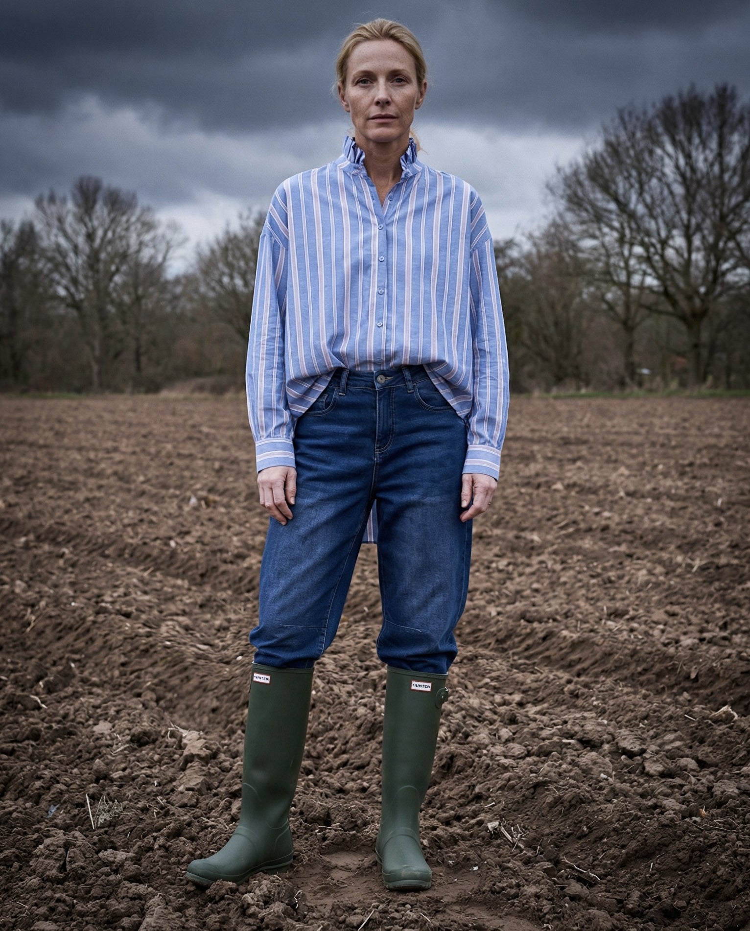 SAMI| Ruffle Collar Shirt Stripes | Pale Blue and Pink Stripe