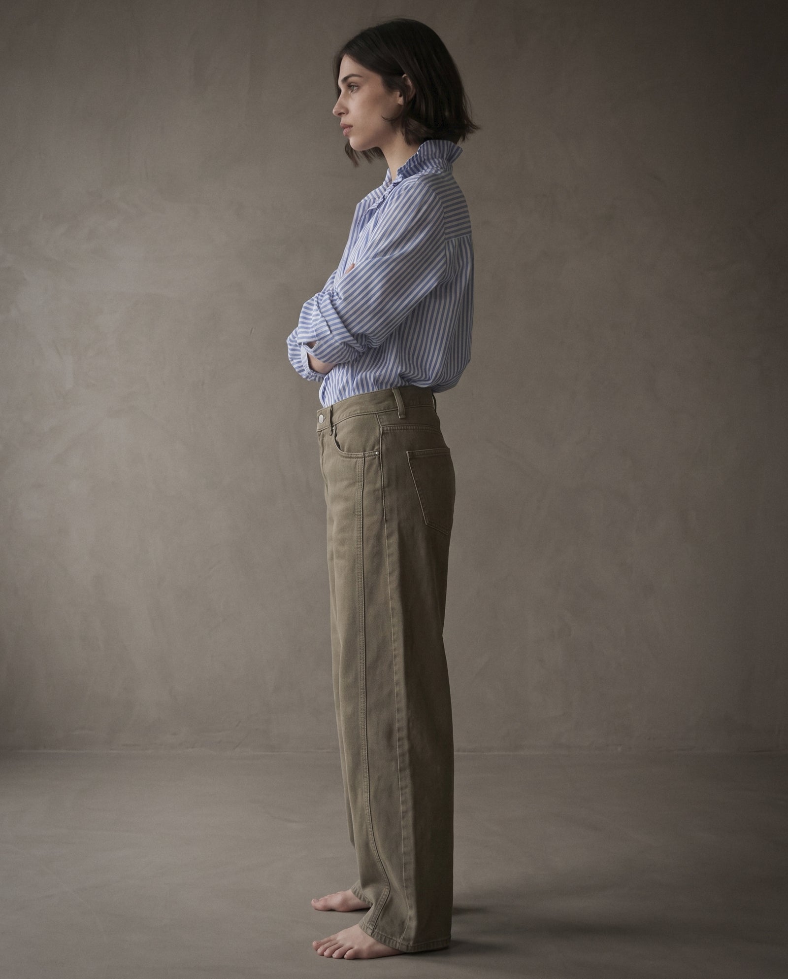EDEN | Ruffle Collar Shirt | Blue Stripes
