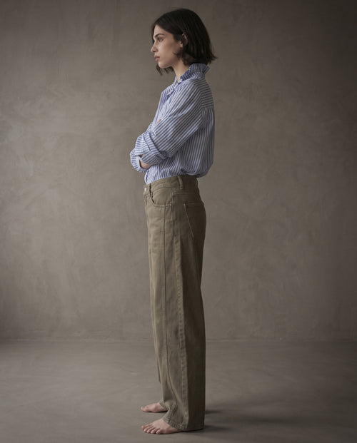 EDEN | Ruffle Collar Shirt | Blue Stripes