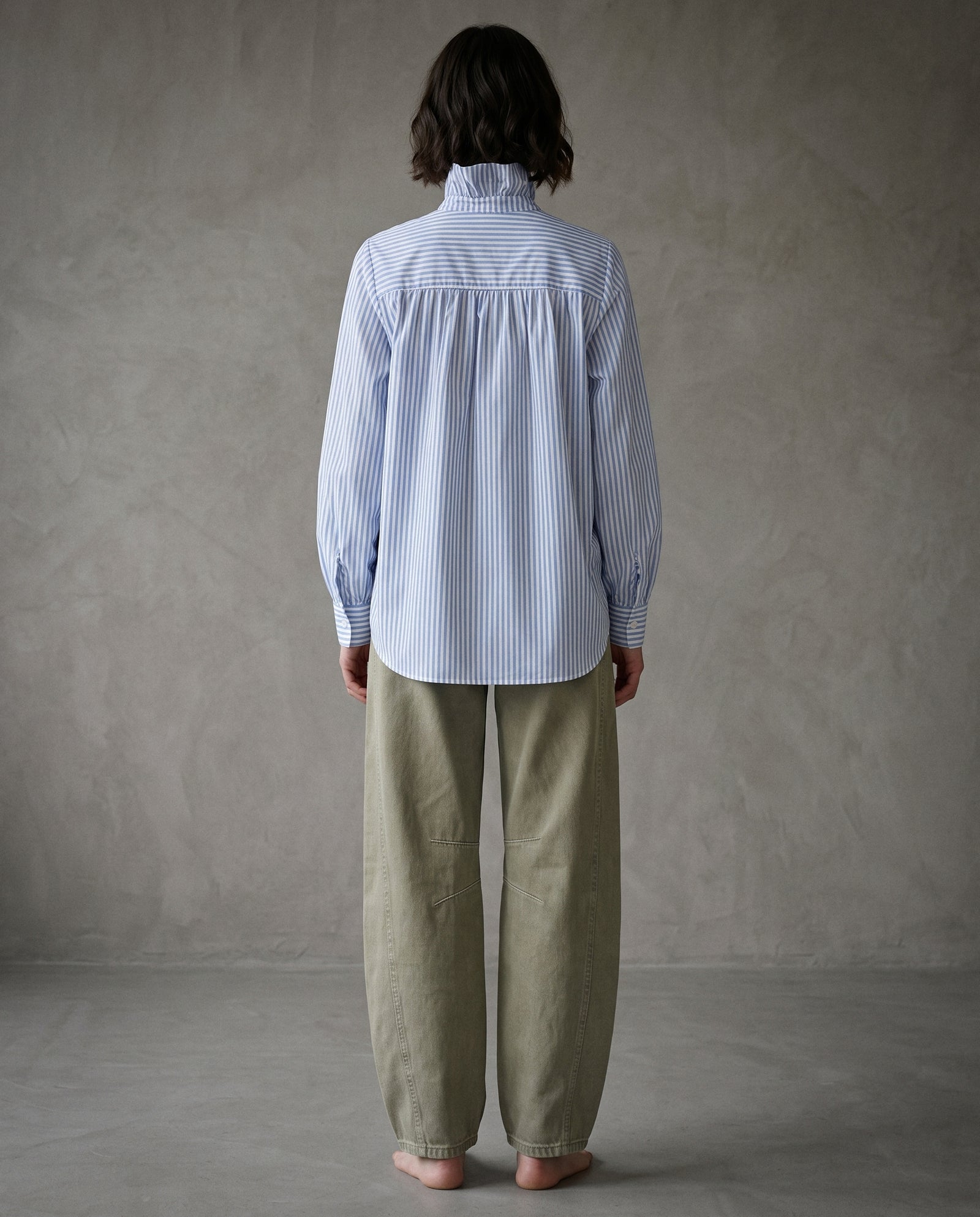 EDEN | Ruffle Collar Shirt | Blue Stripes