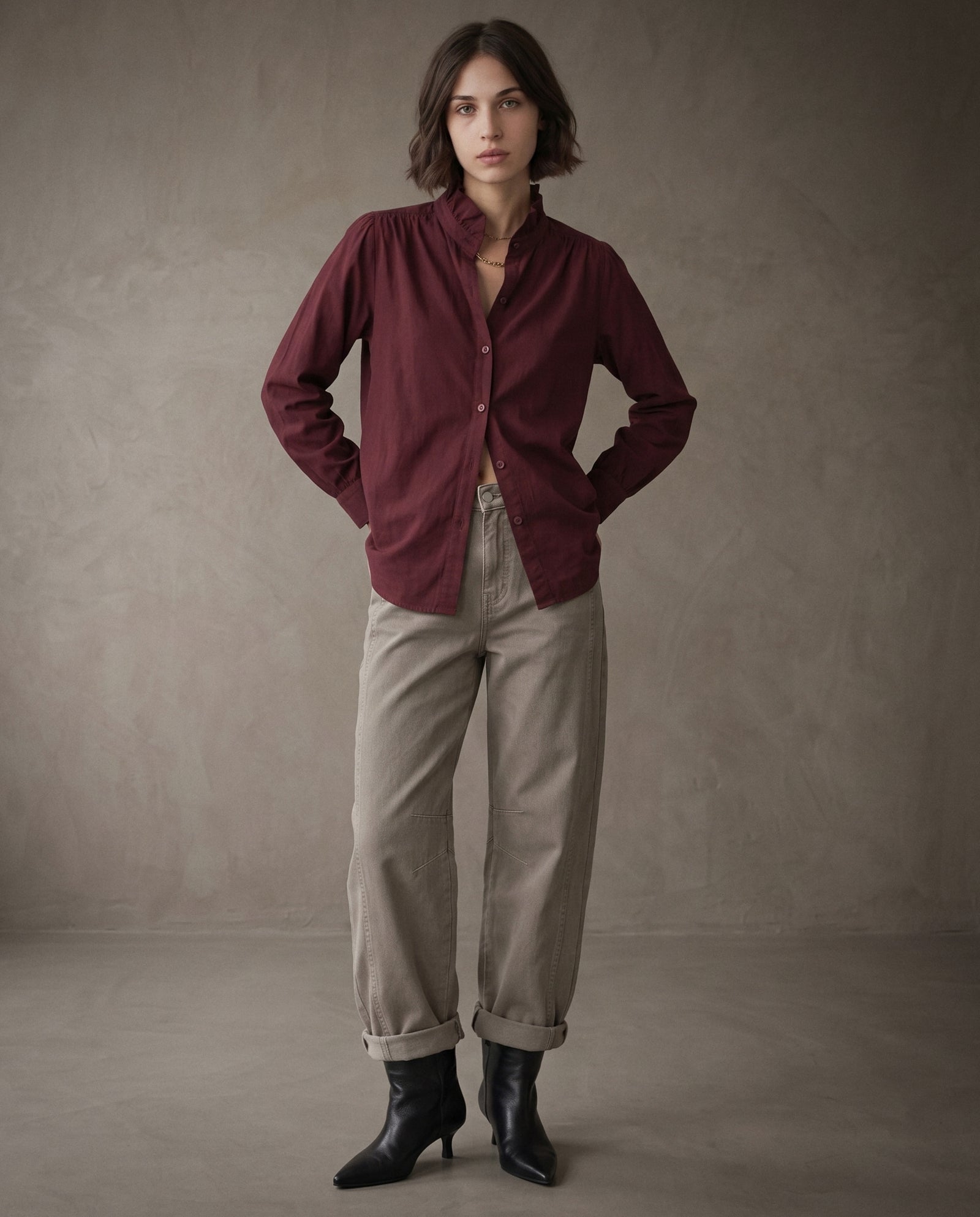 EDEN | Ruffle Collar Shirt | Burgundy