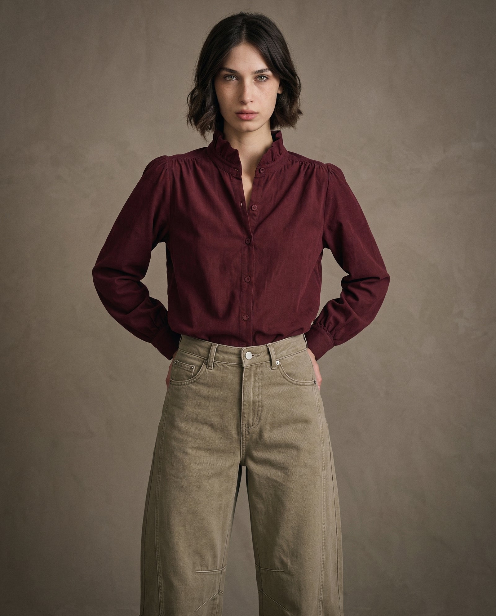 EDEN | Ruffle Collar Shirt | Burgundy