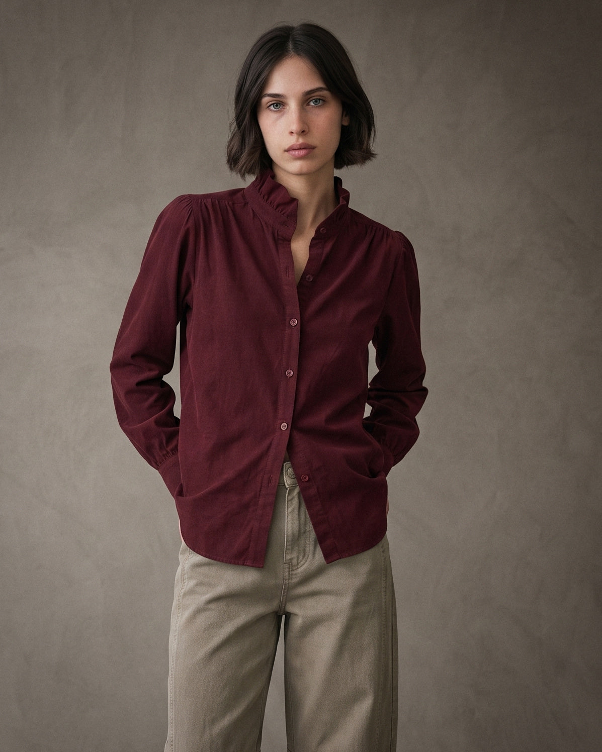 EDEN | Ruffle Collar Shirt | Burgundy