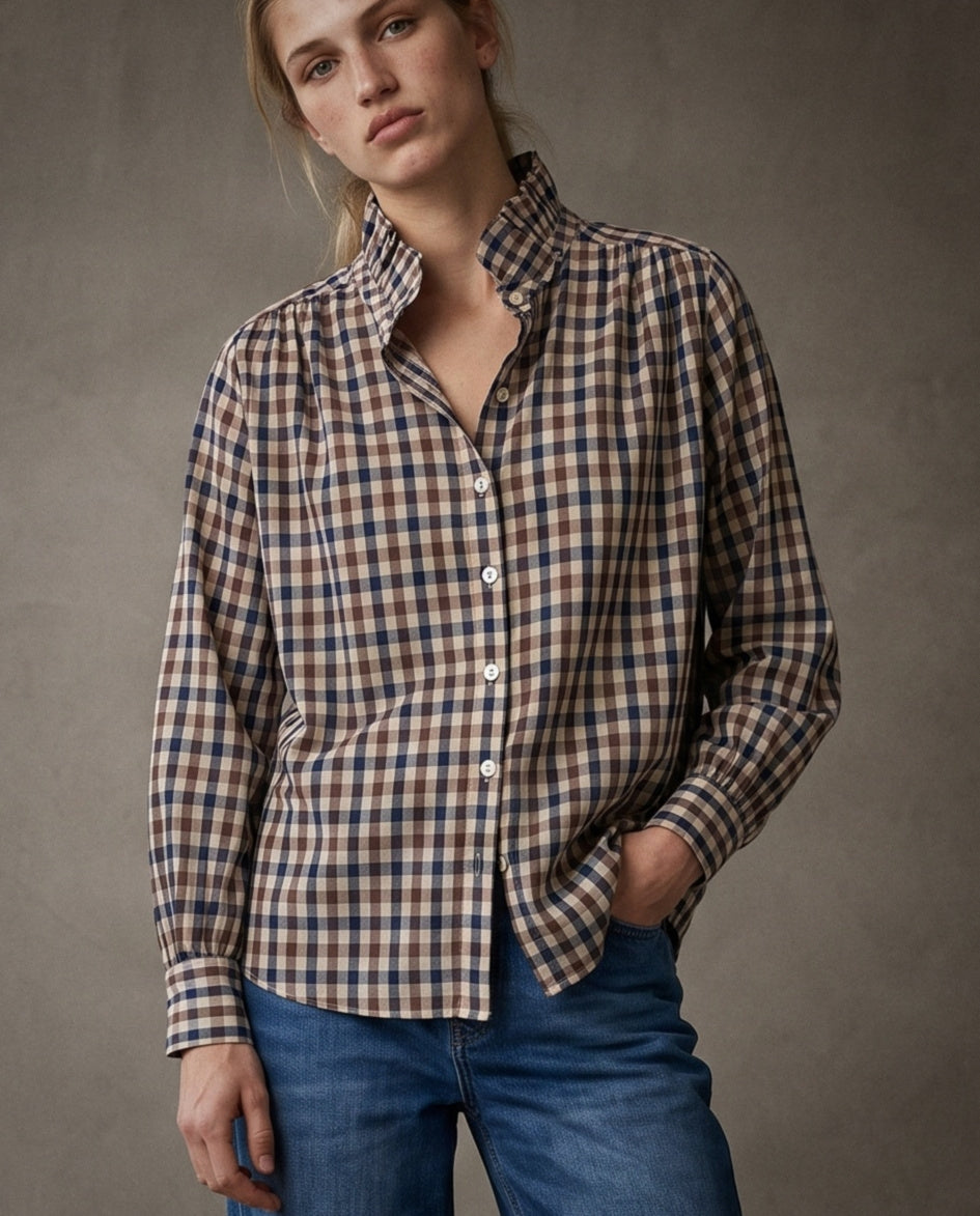 MIKA | Ruffle Collar Shirt | Check