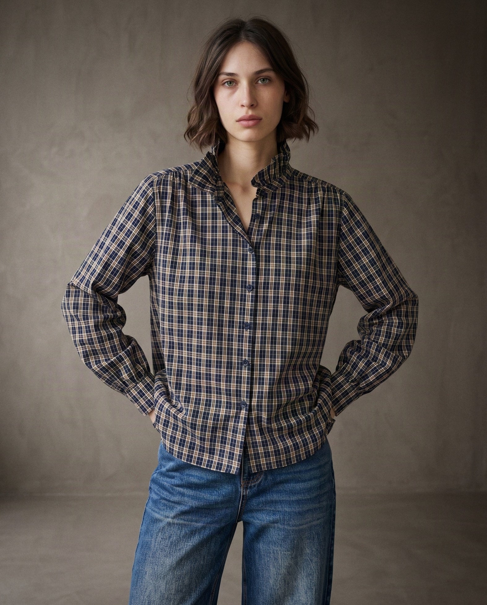 MARTA | Ruffle Collar Shirt | Check
