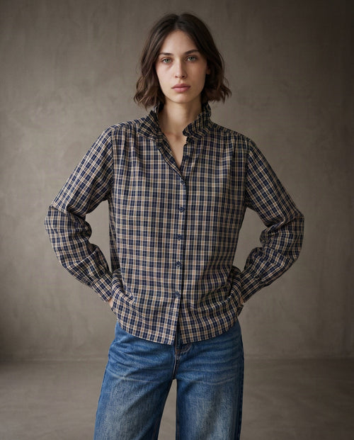 MARTA | Ruffle Collar Shirt | Check