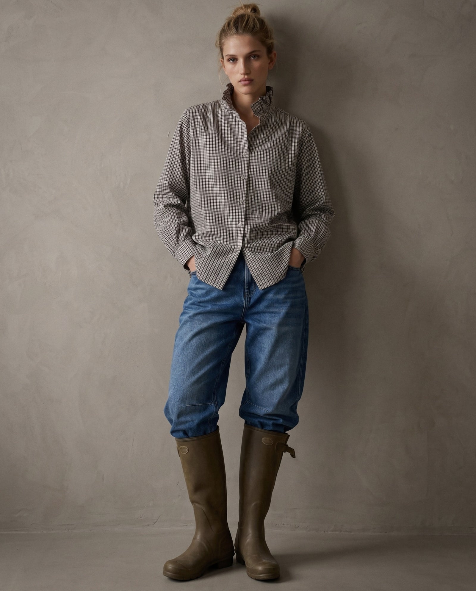 LILLIE | Ruffle Collar Shirt | Check