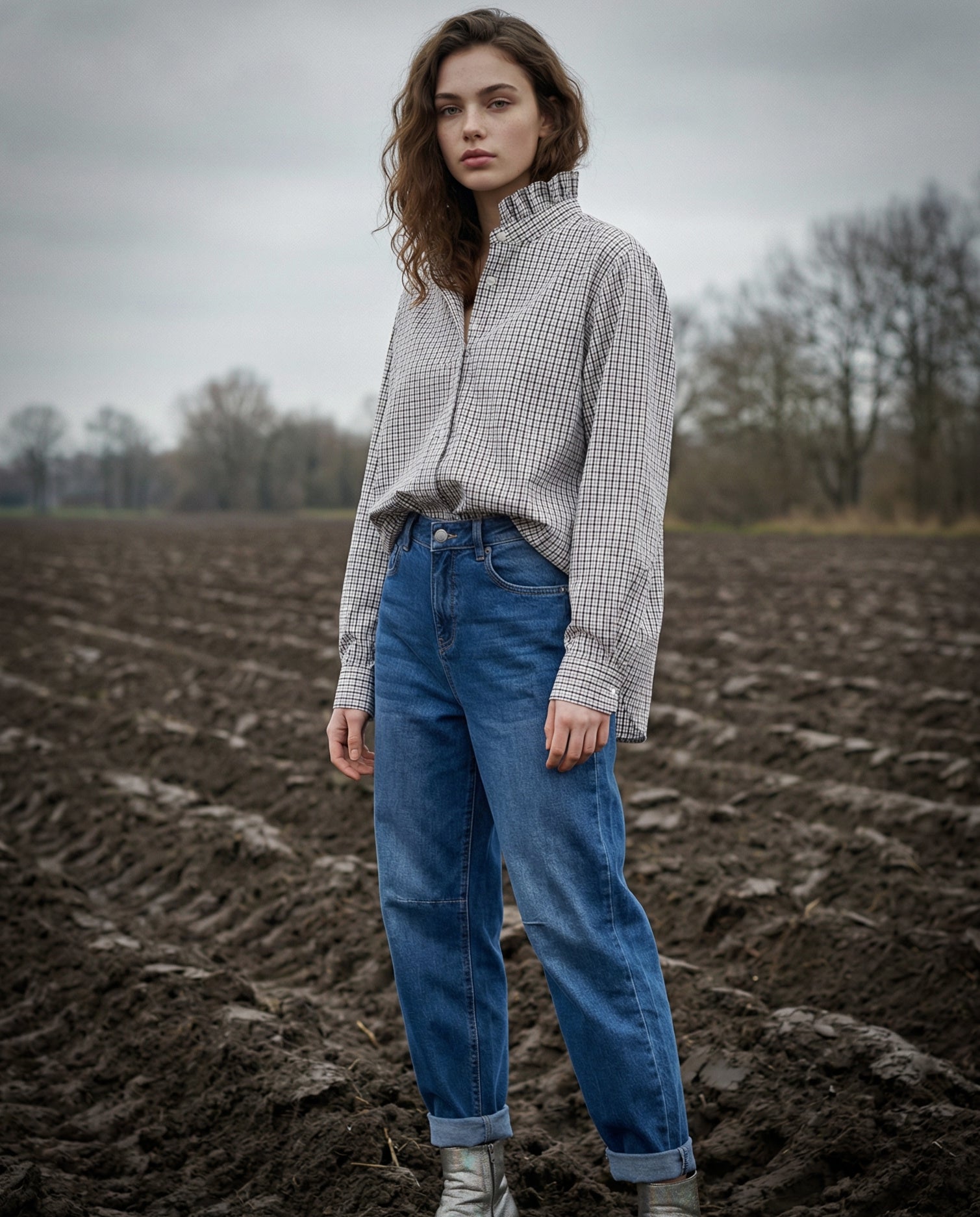 MIRI | Ruffle Collar Shirt in Country Check | Small Check