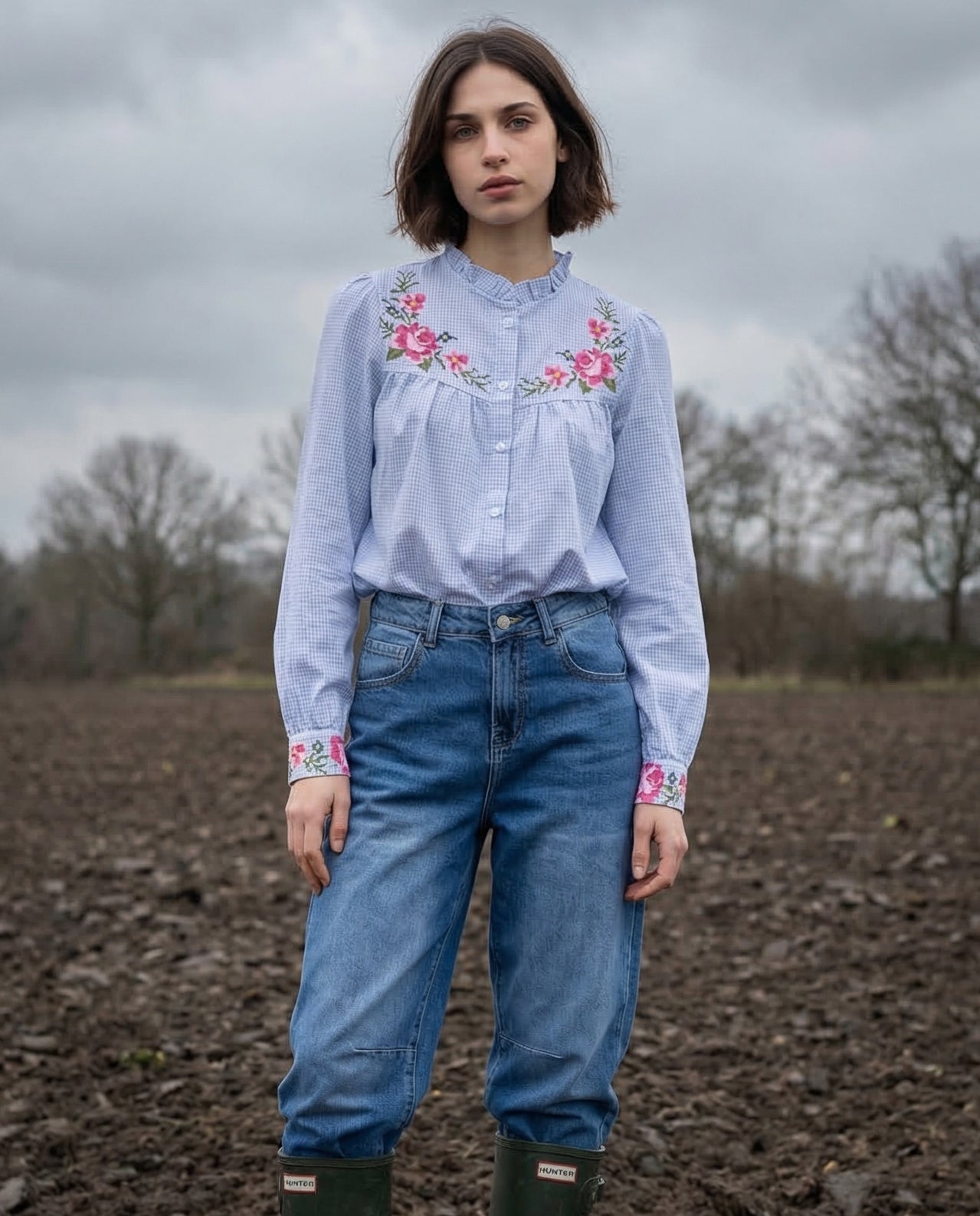 AYALA | Embroidered Ruffle Shirt | Pale Blue Stripe