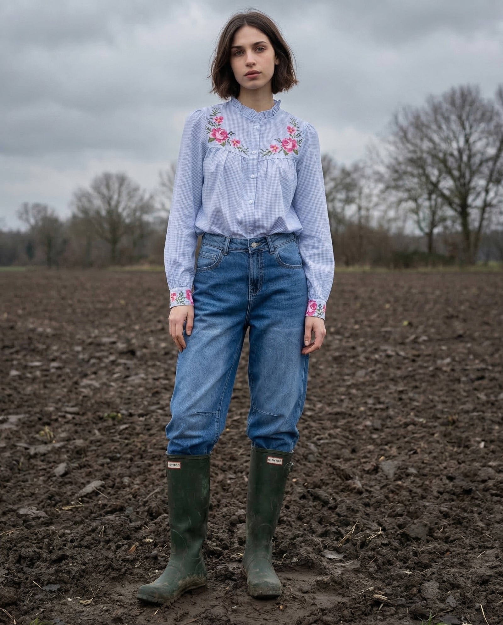 AYALA | Embroidered Ruffle Shirt | Pale Blue Stripe