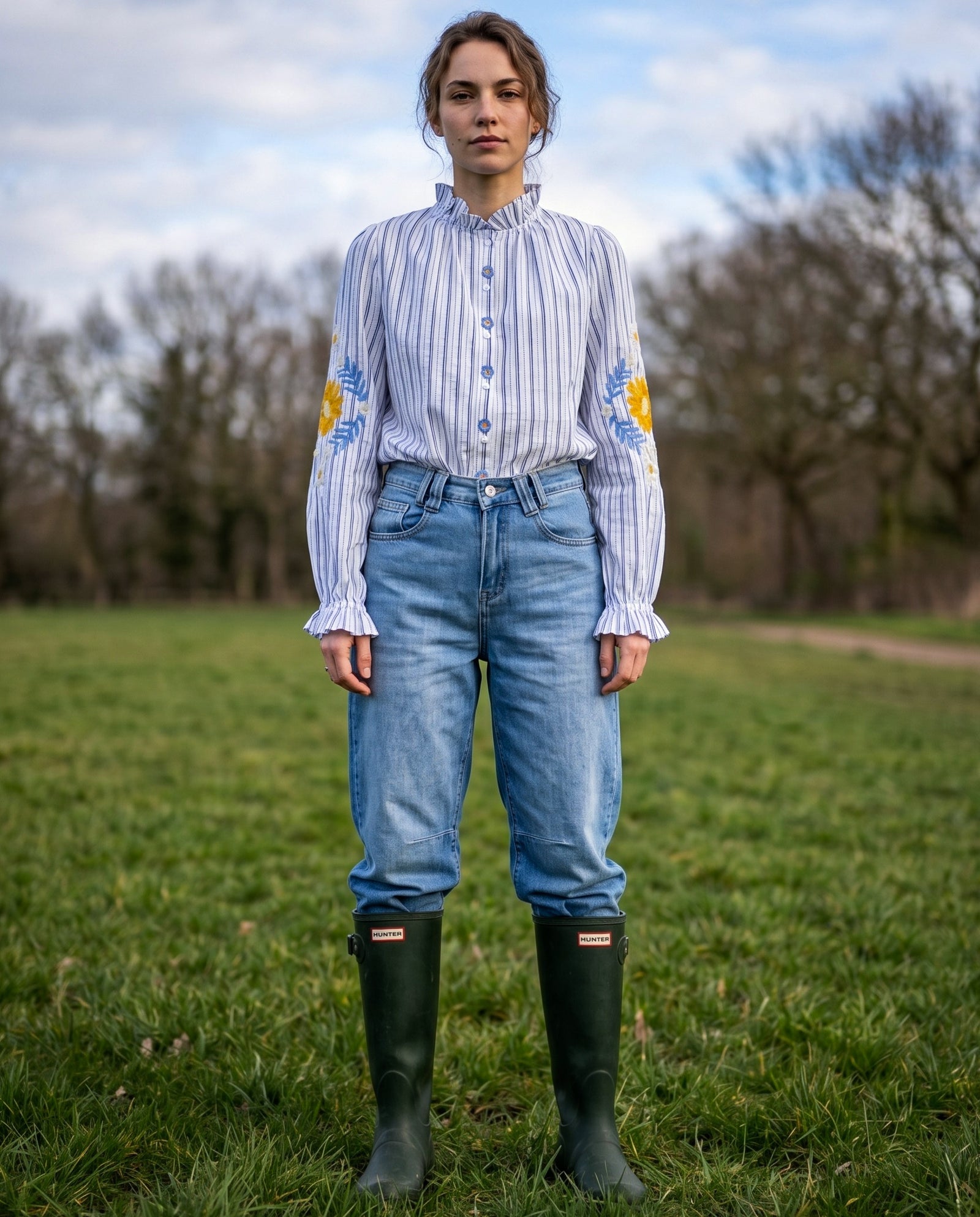OFRA | Ruffle Collar Tunic | Blue Stripes