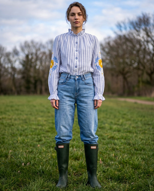 OFRA | Ruffle Collar Tunic | Blue Stripes