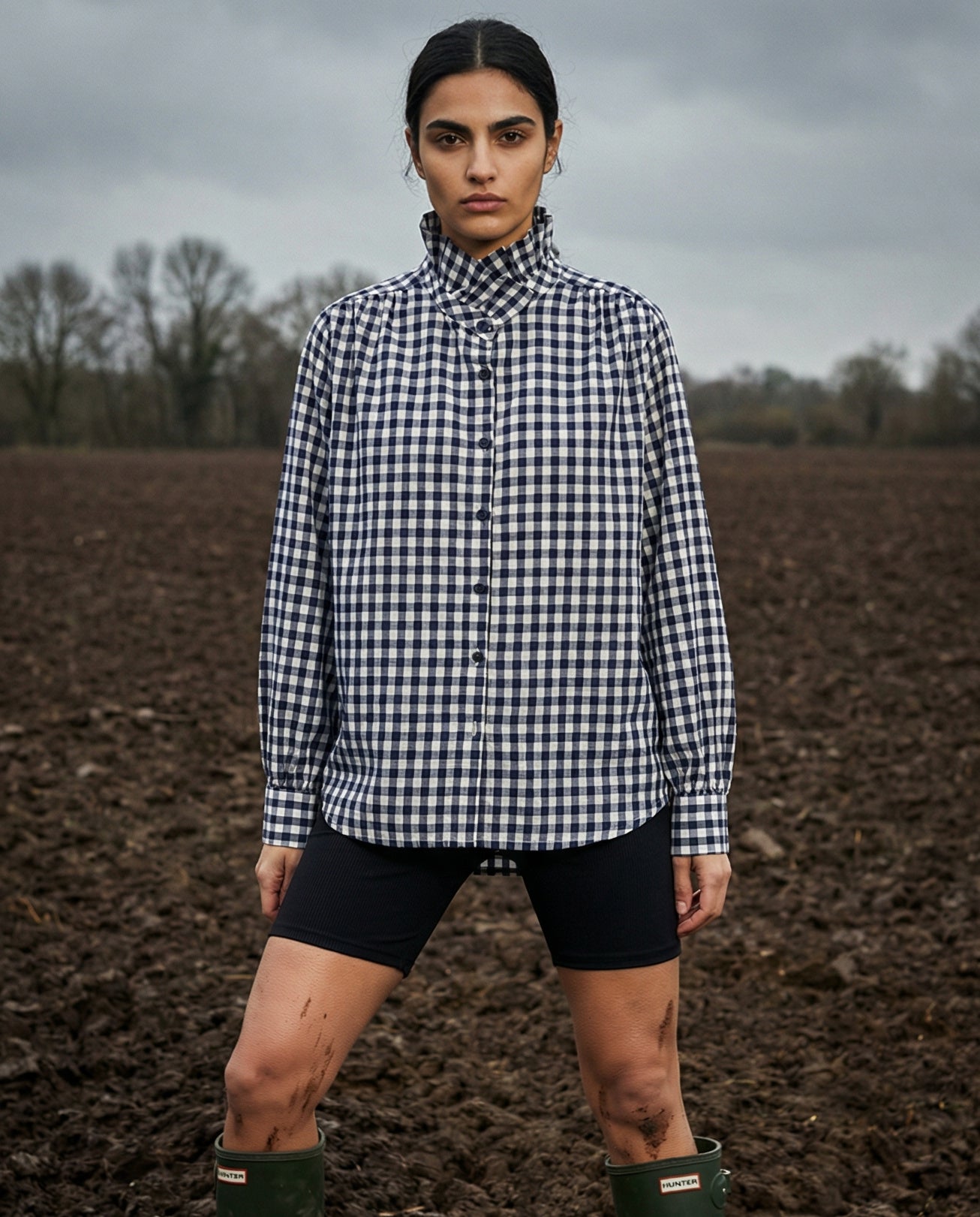 LIA | Ruffle Collar Shirt | French Navy