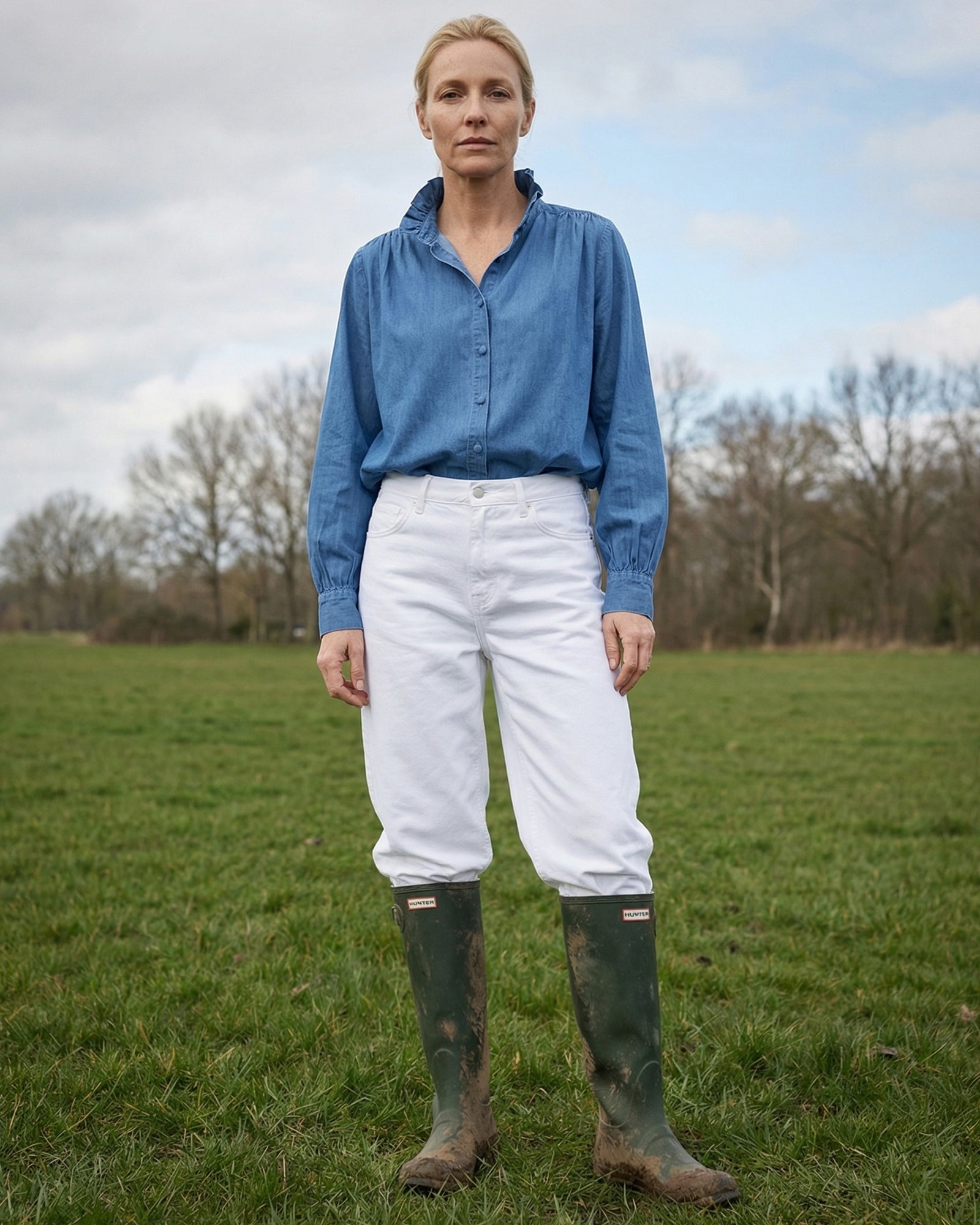 EILA | Ruffle Collar Shirt | Denim Blue