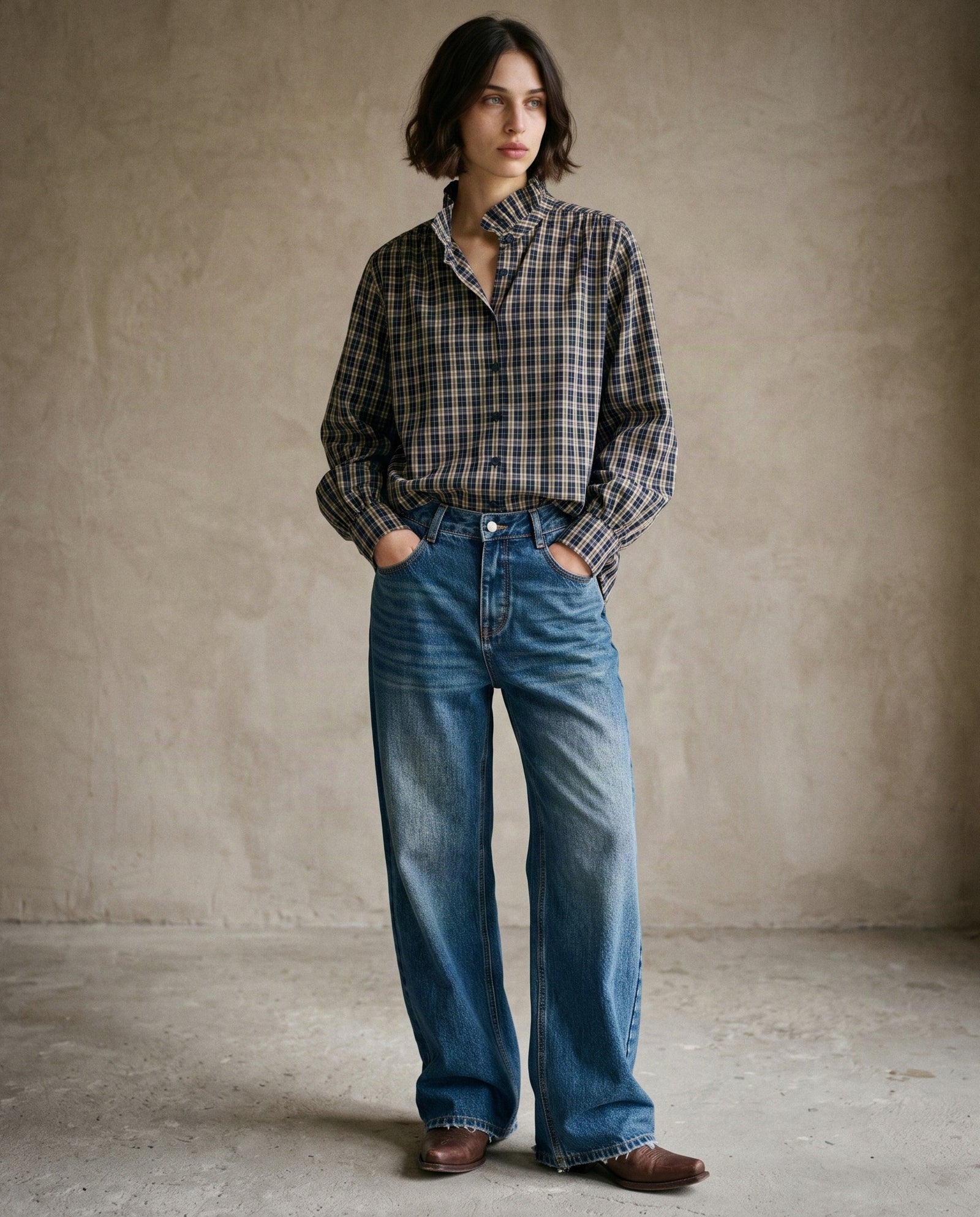 MARTA | Ruffle Collar Shirt | Check