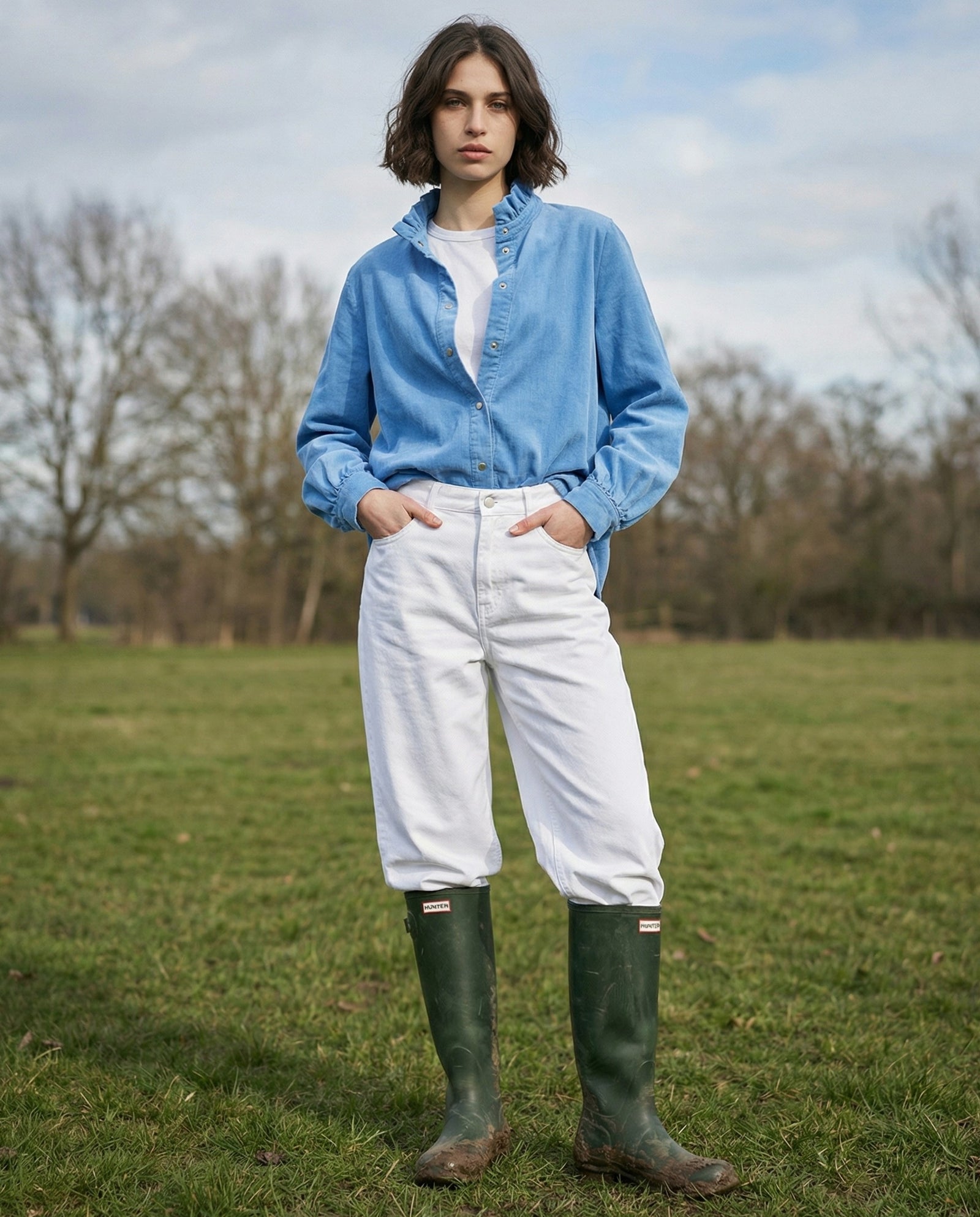 ZARI | Ruffle Collar Overshirt | Pale Blue