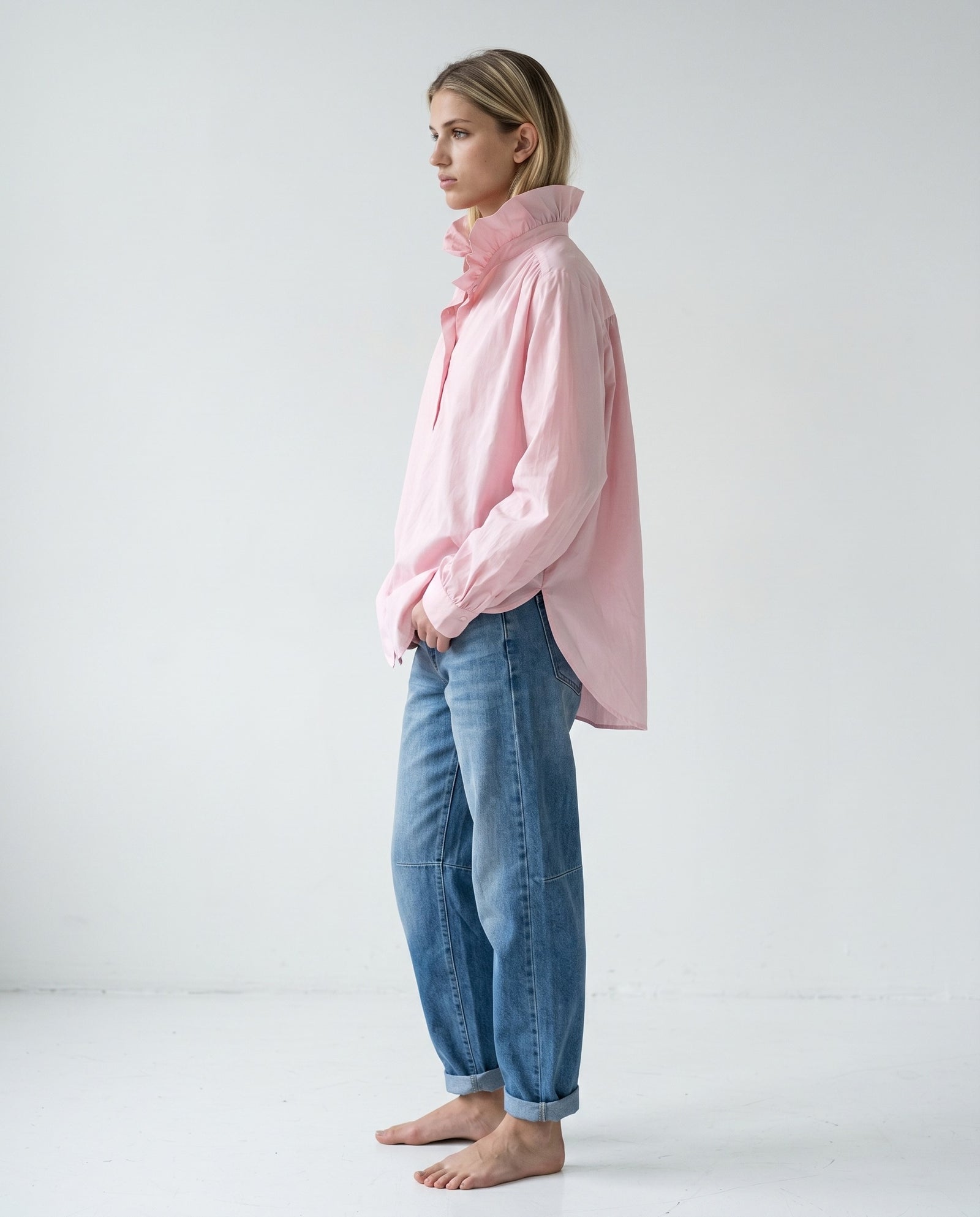 EDEN | Ruffle Collar Shirt | Pink