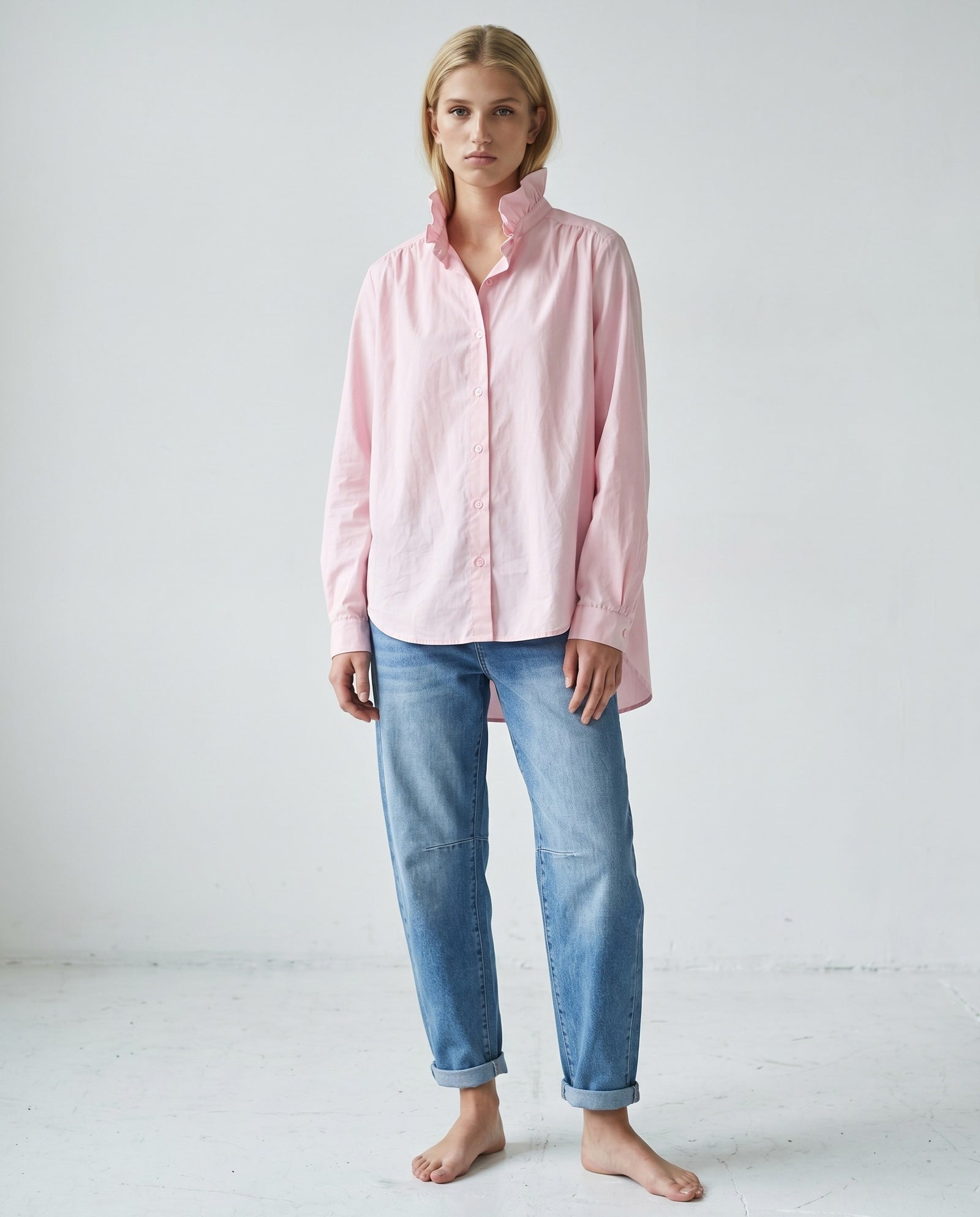 EDEN | Ruffle Collar Shirt | Pink