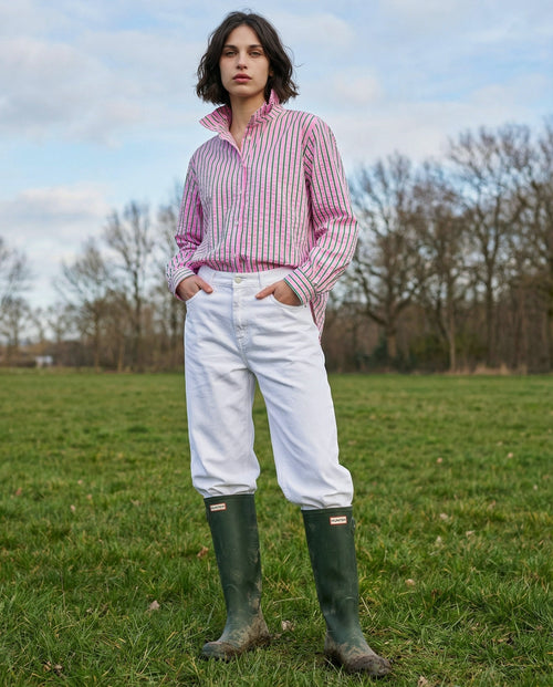 TIVA | Ruffle Collar Shirt | Pink & Green