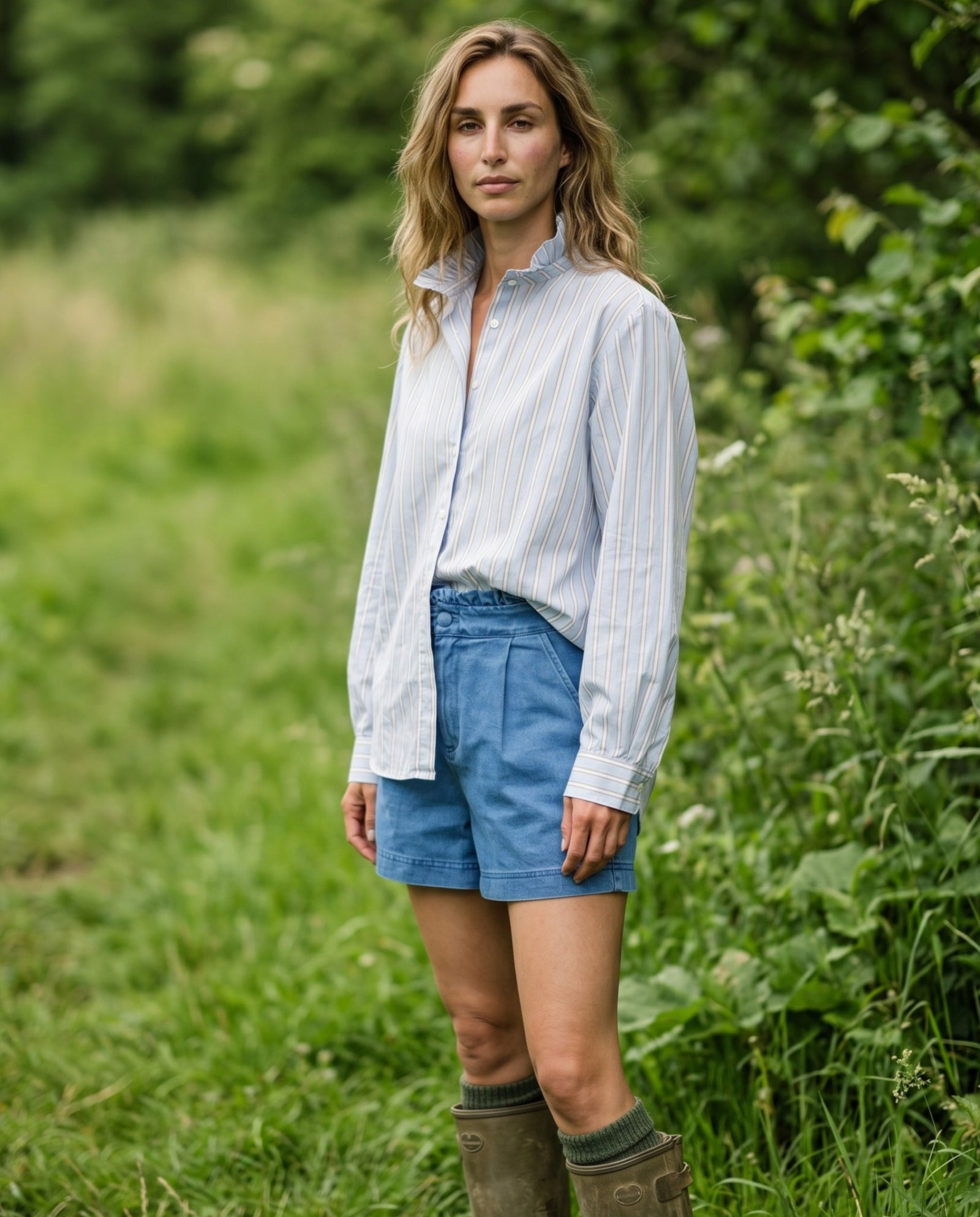 SHAI | Ruffle Collar Striped | Pale Blue