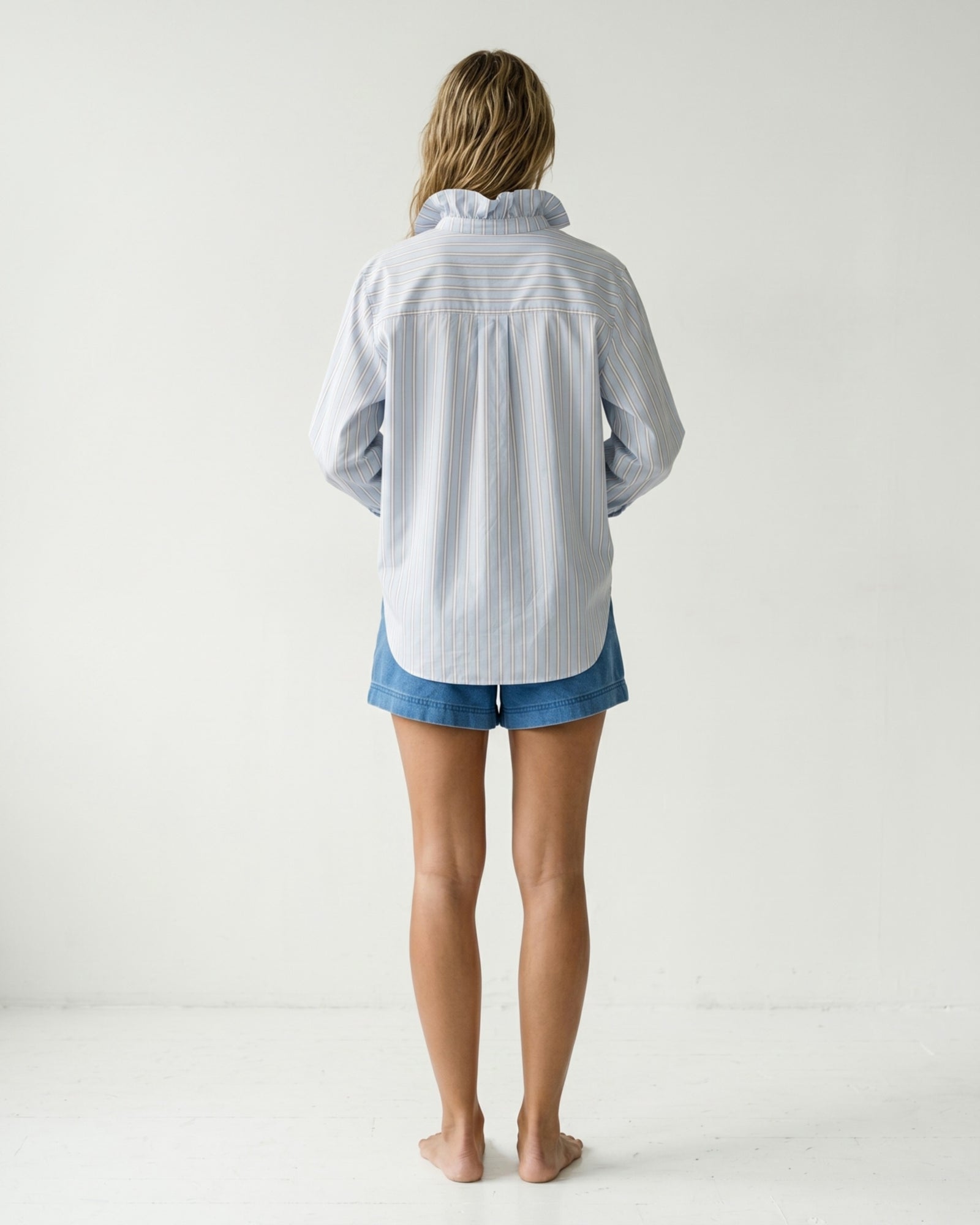 SHAI | Ruffle Collar Striped | Pale Blue