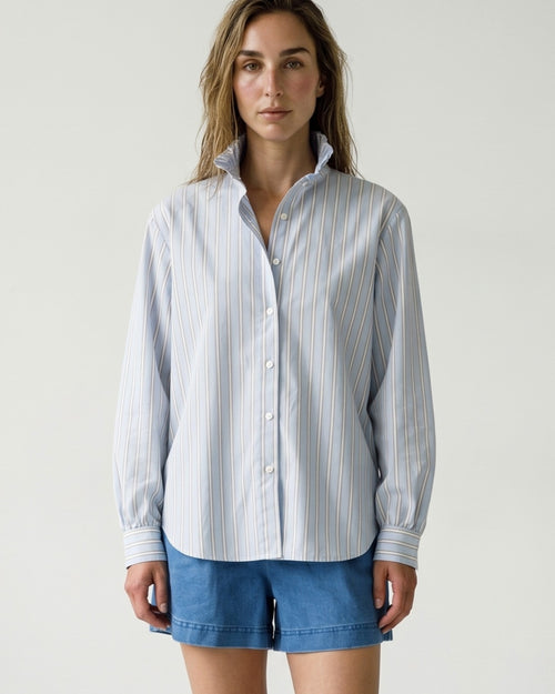 SHAI | Ruffle Collar Striped | Pale Blue
