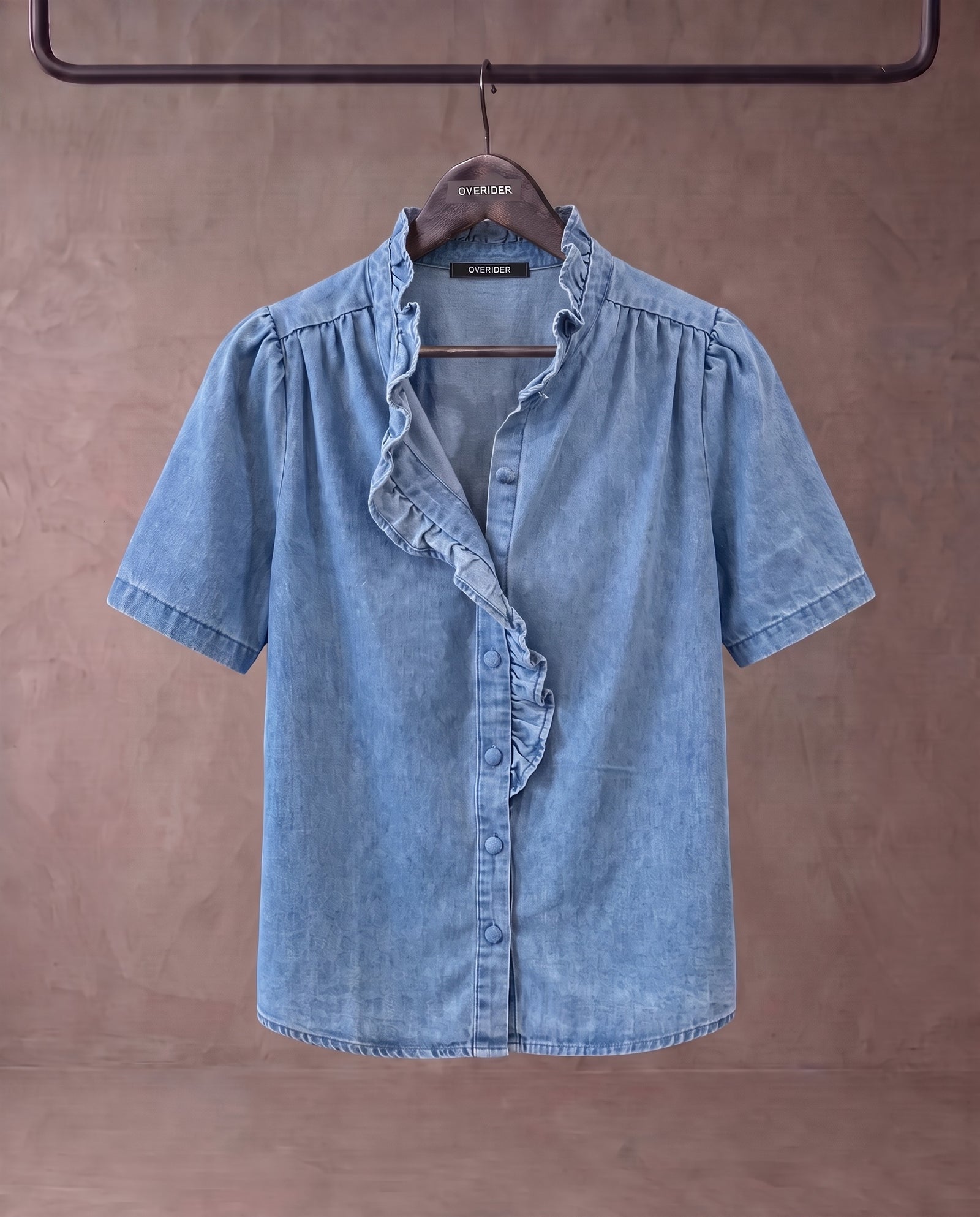 NOA | Ruffle Collar Shirt | Washed Denim