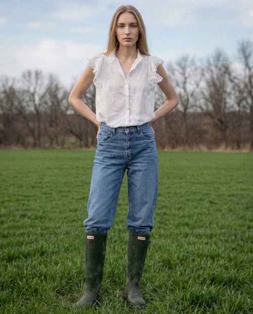 NETA | Ruffle & Lace Top | White