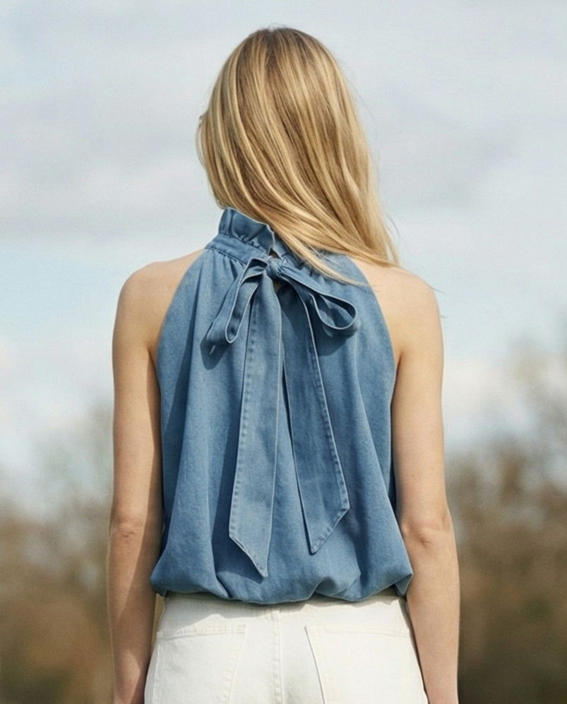 LIAT | Ruffle Collar Sleeless Top | Blue