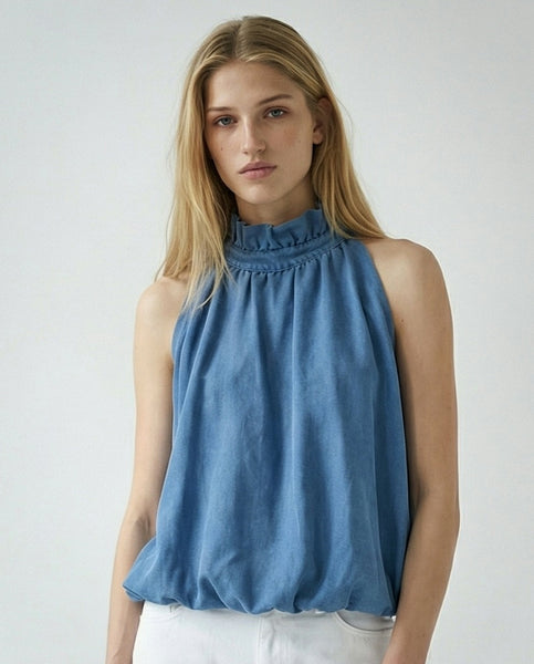 LIAT | Ruffle Collar Sleeveless Top | Blue – OVERIDER