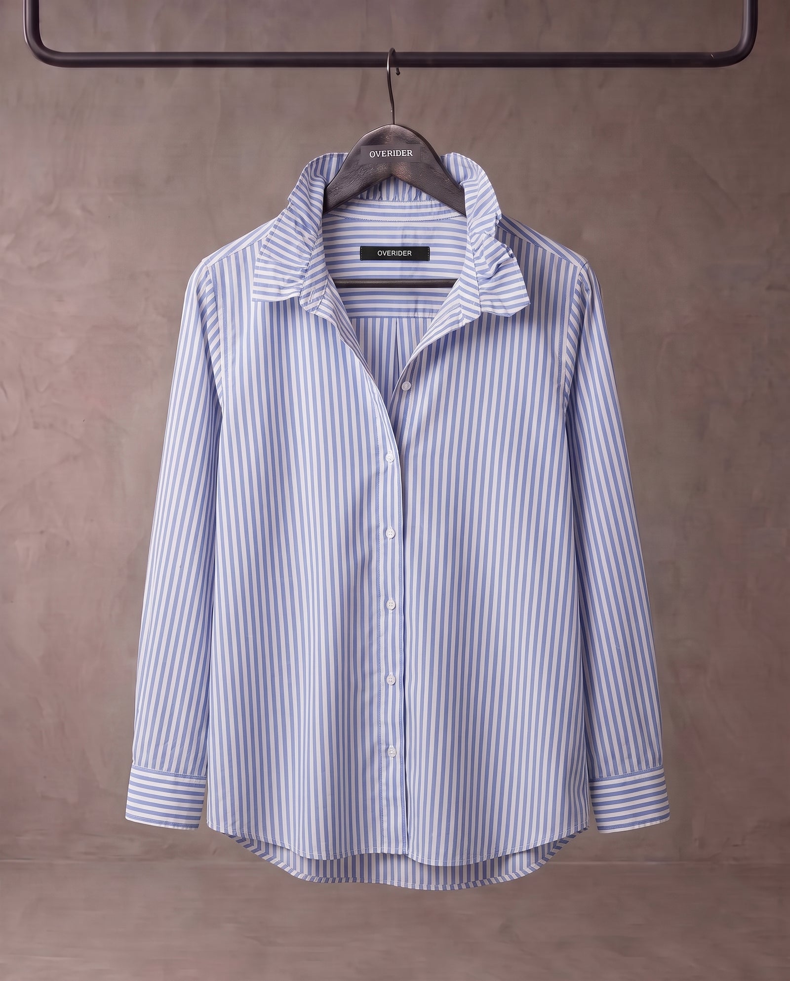EDEN | Ruffle Collar Shirt | Blue Stripes