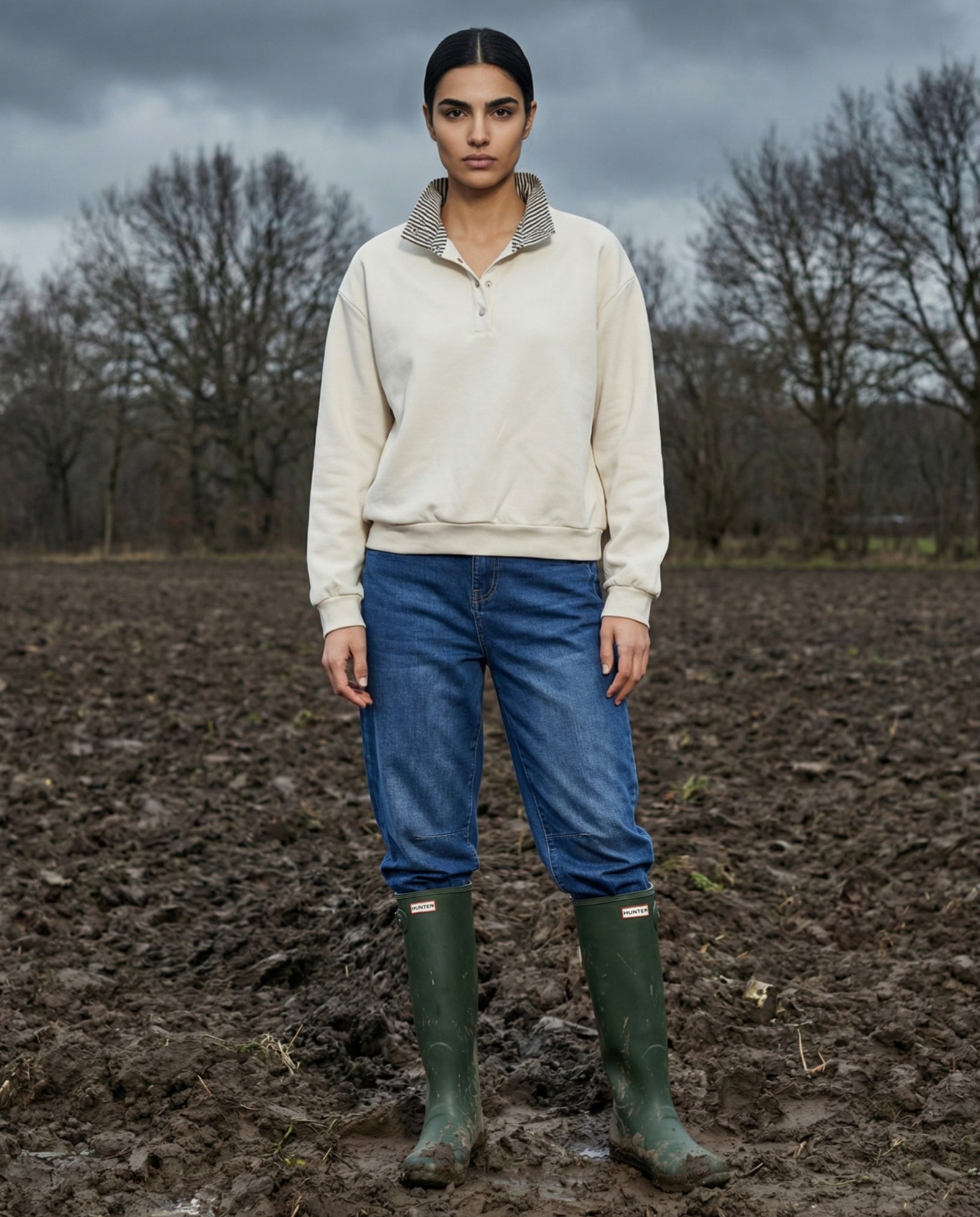 TEHILA | Ruffle Collar Sweatshirt | Ecru