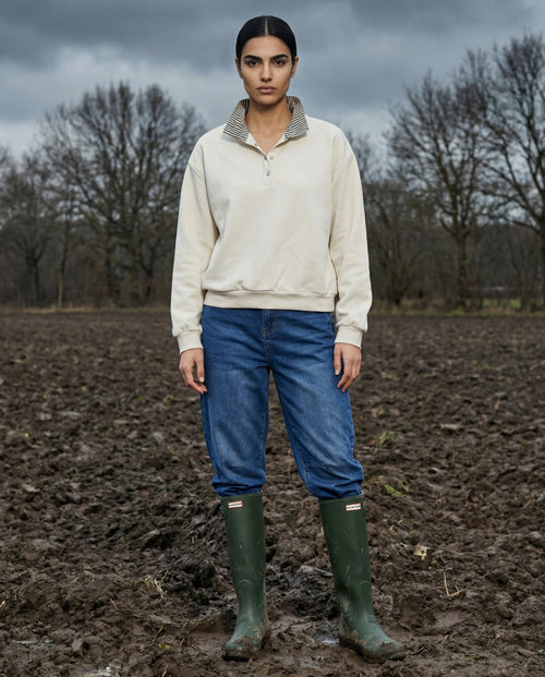 TEHILA | Ruffle Collar Sweatshirt | Ecru