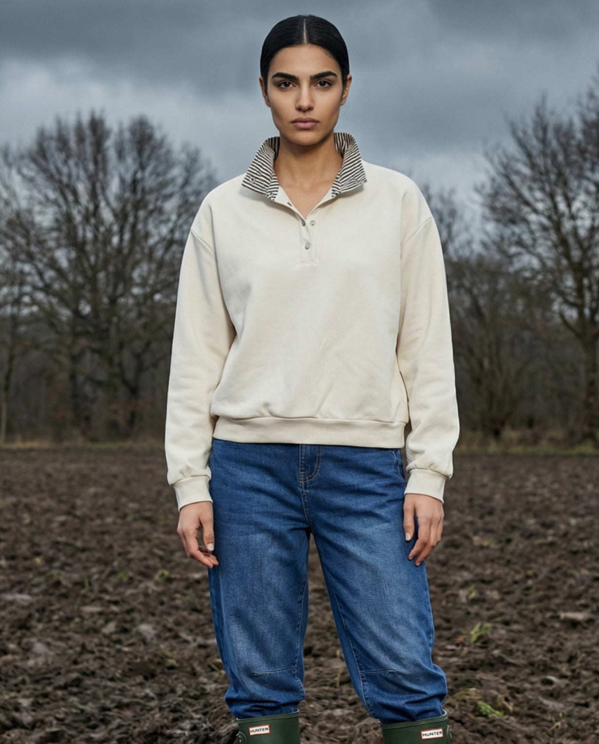 TEHILA | Ruffle Collar Sweatshirt | Ecru