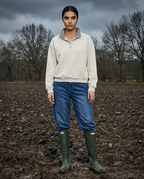 TEHILA | Ruffle Collar Sweatshirt | Ecru