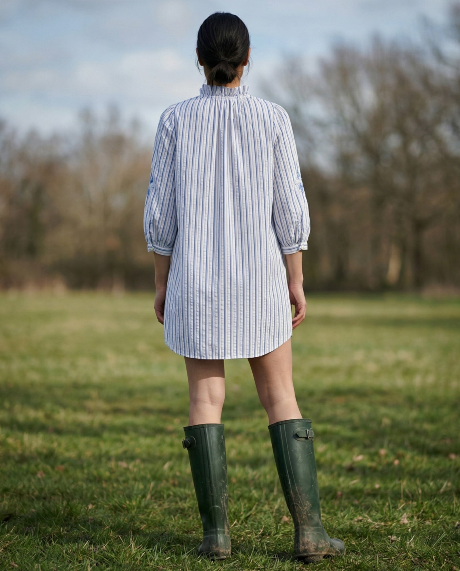 OFRA | Ruffle Collar Tunic | Blue Stripes