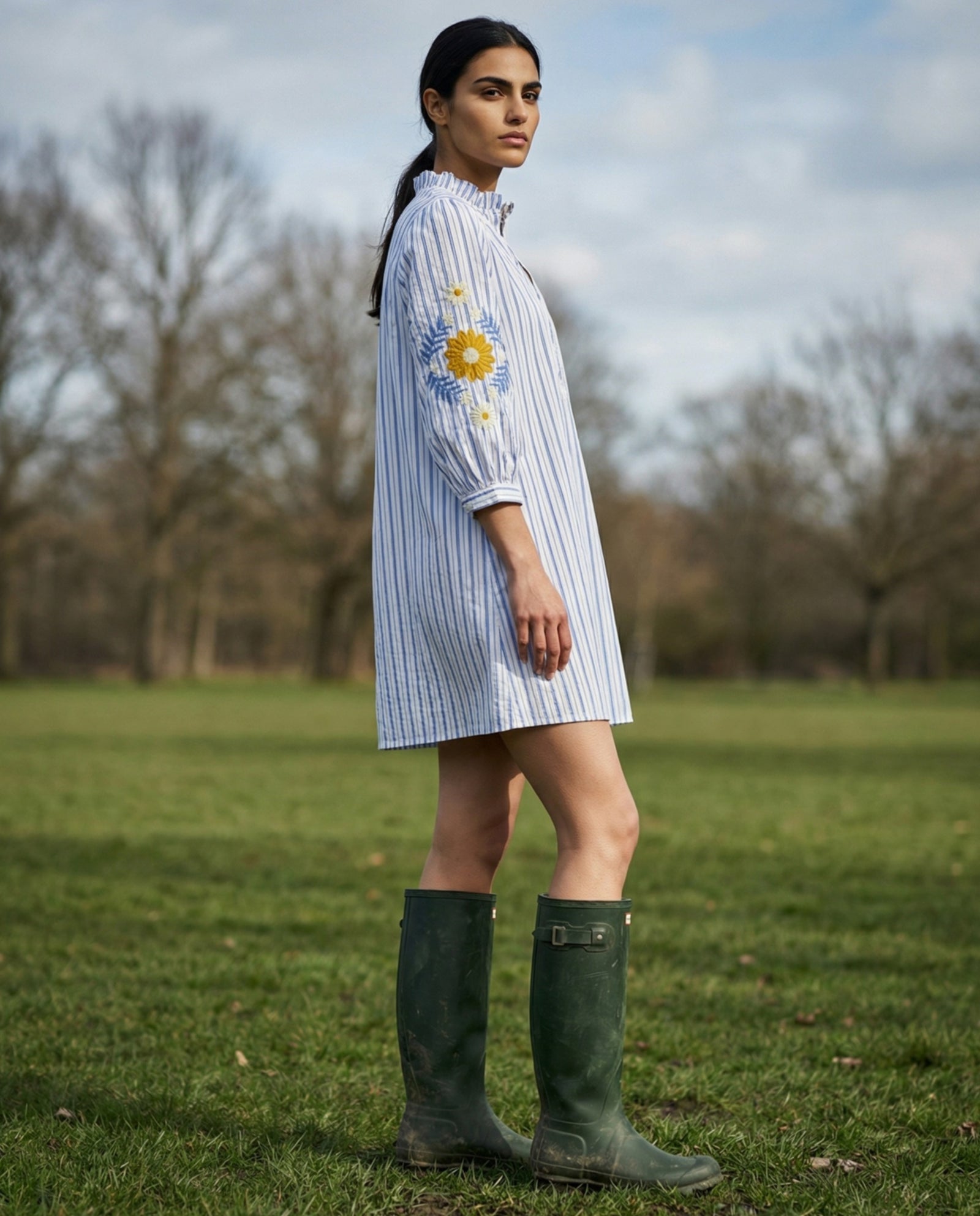 OFRA | Ruffle Collar Tunic | Blue Stripes