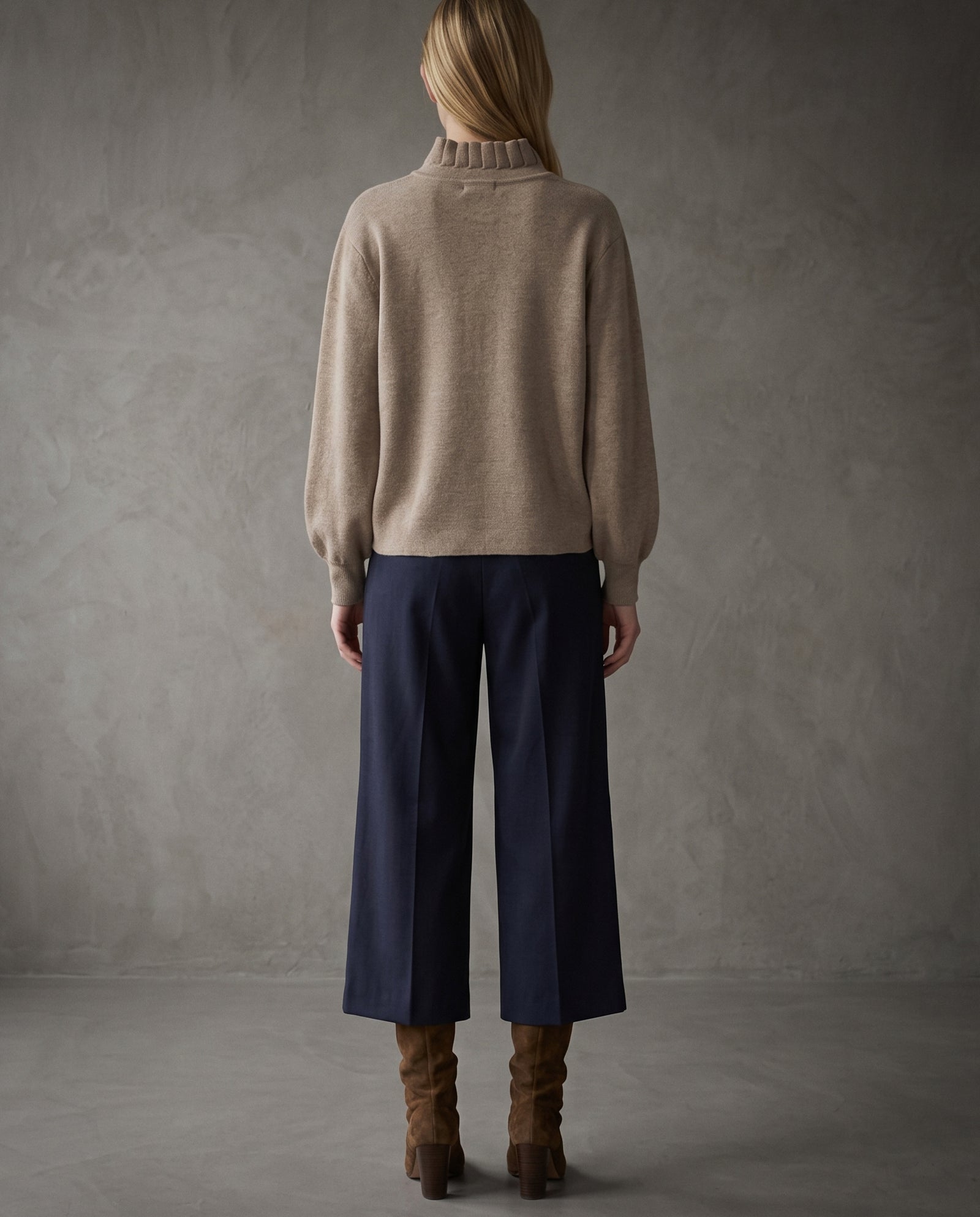 SASKI | Ruffle Collar Cardigan | Taupe