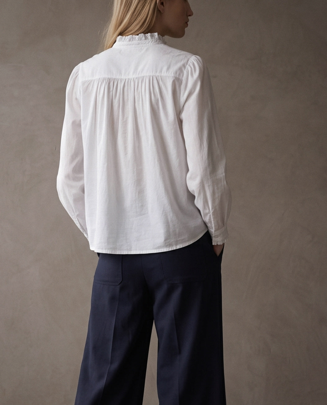 LEELO | Ruffle Front Shirt | White
