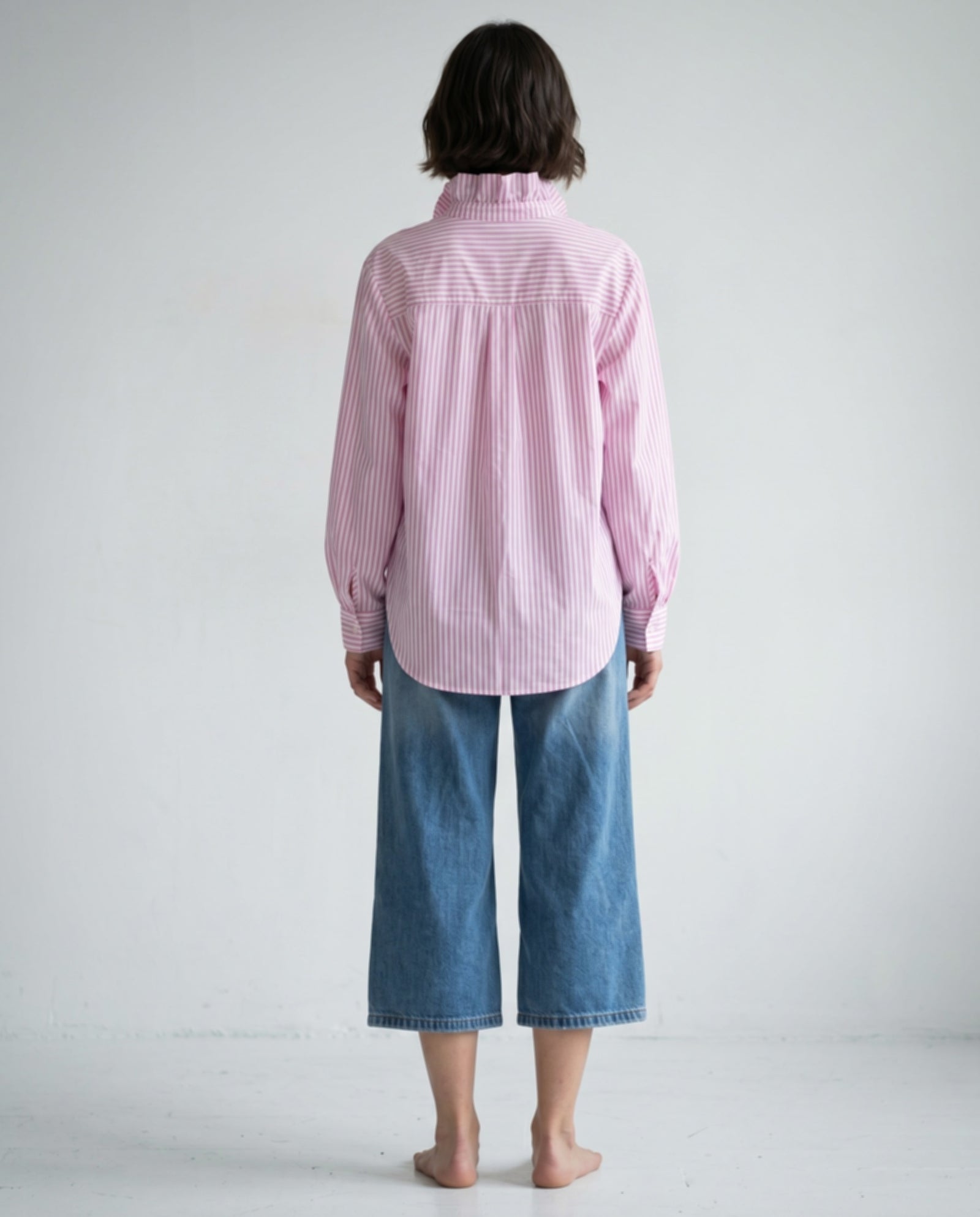 YAEL | Ruffle Collar Shirt Slim Stripe | Pink
