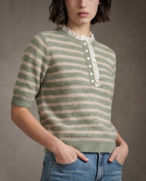 ORSO | Ruffle Trim Knit Top | Sage