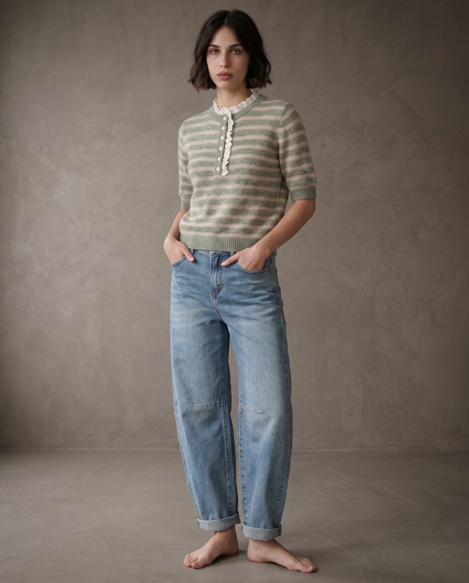 ORSO | Ruffle Trim Knit Top | Sage