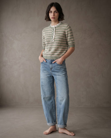 ORSO | Ruffle-Trim Knit Top | Tan